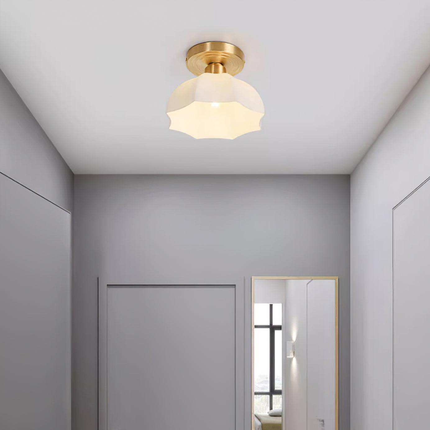 Avelin Brass Base and Opal Glass Flush Mount Ceiling Light - Letslighting