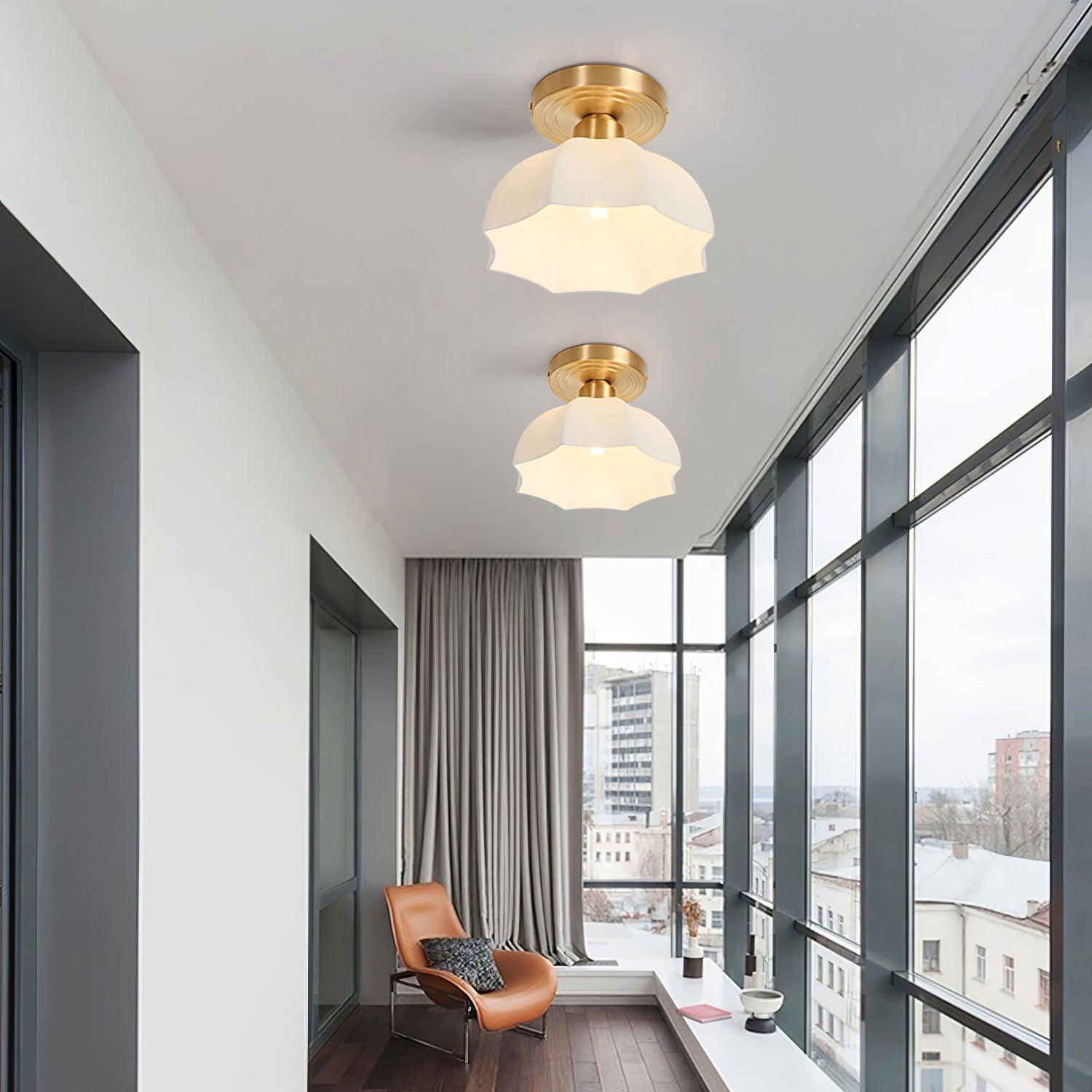 Avelin Brass Base and Opal Glass Flush Mount Ceiling Light - Letslighting