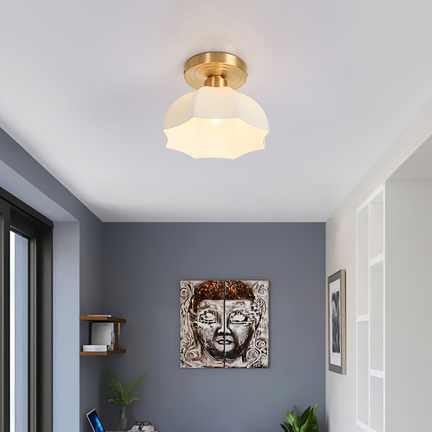 Avelin Brass Base and Opal Glass Flush Mount Ceiling Light - Letslighting