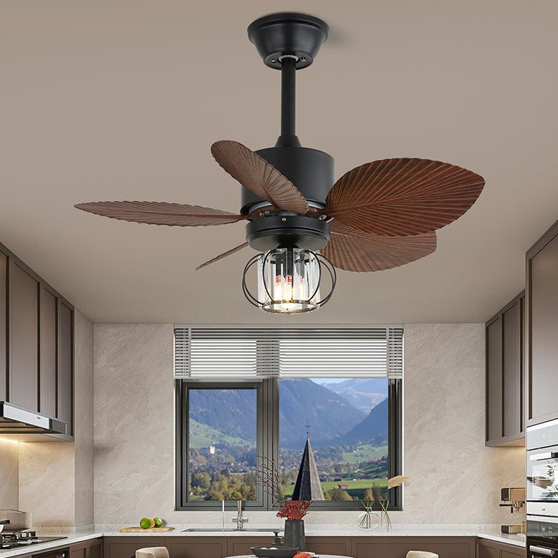 Detail des Glasschirms am Daxon Industrie-Deckenventilator mit Beleuchtung