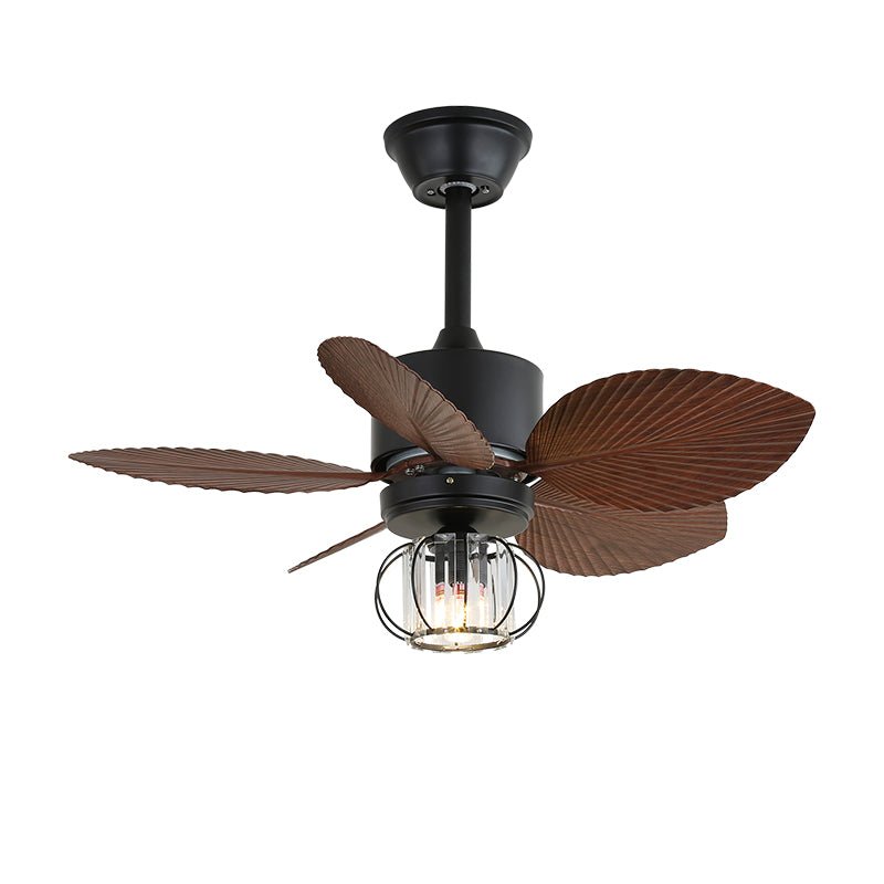 Daxon Industrie-Deckenventilator mit Beleuchtung und Lampenschirm in Natur-Rattan-Optik