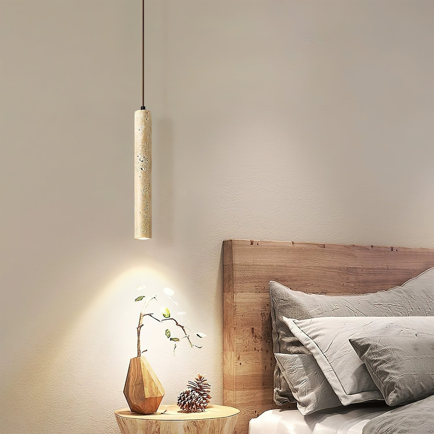 Olvynarae Cylindrical Travertine Pendant Light - Neutralighting