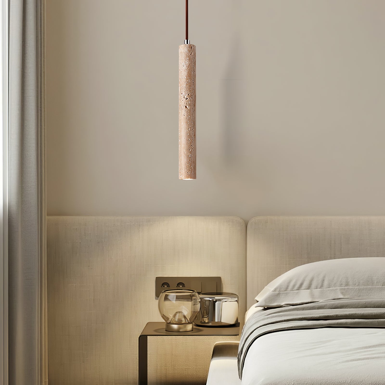 Olvynarae Cylindrical Travertine Pendant Light - Neutralighting