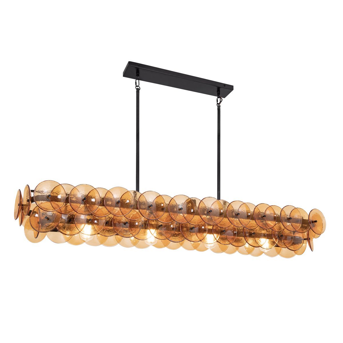 Aurora Chandelier Linear Amber Pressed Glass Disc Modern - Neutralighting