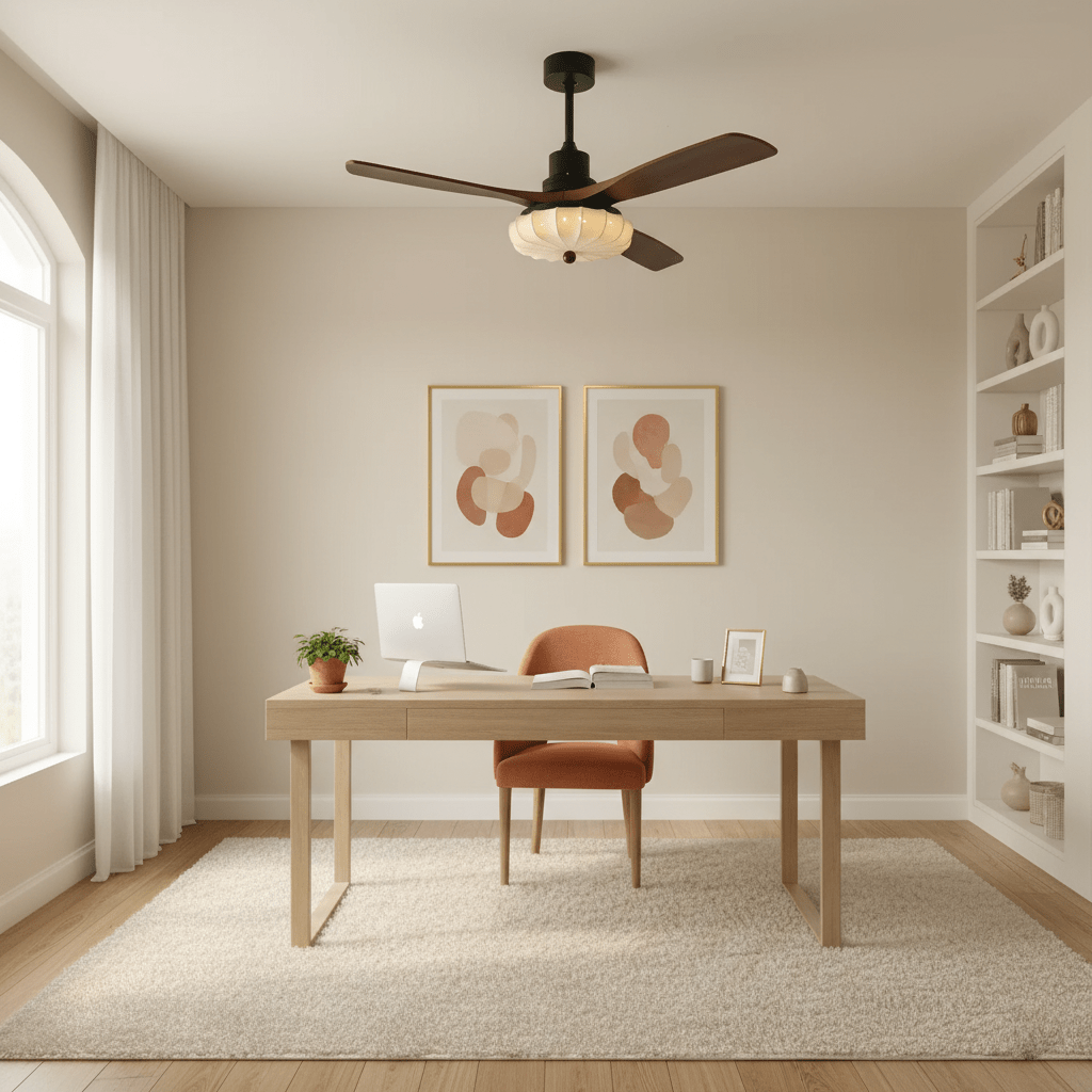 Jasper Bloom Deckenventilatorleuchte von unten, die das LED-Licht hervorhebt
