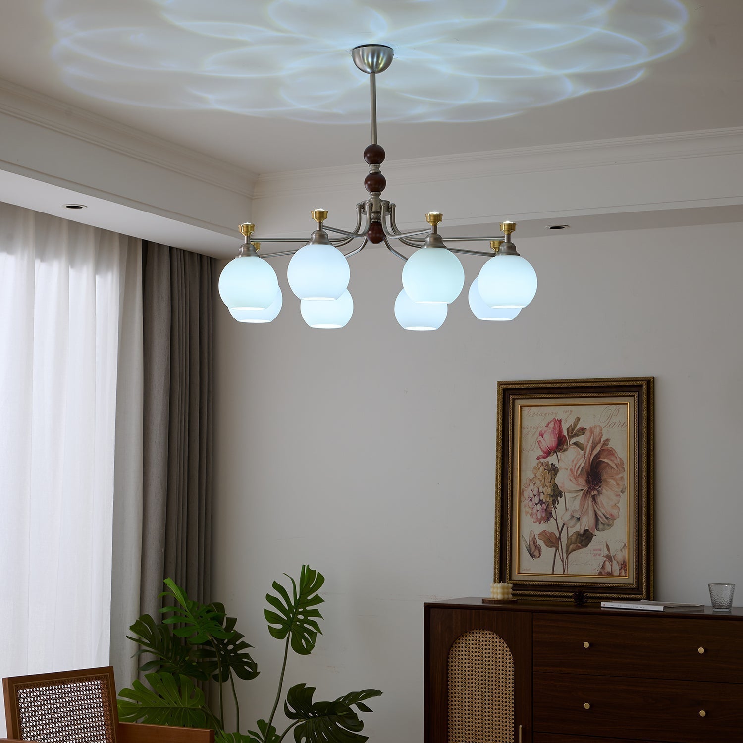 Eursoria Traditioneller Kunst-Orb Kronleuchter aus Holz und Glas-Letslighting