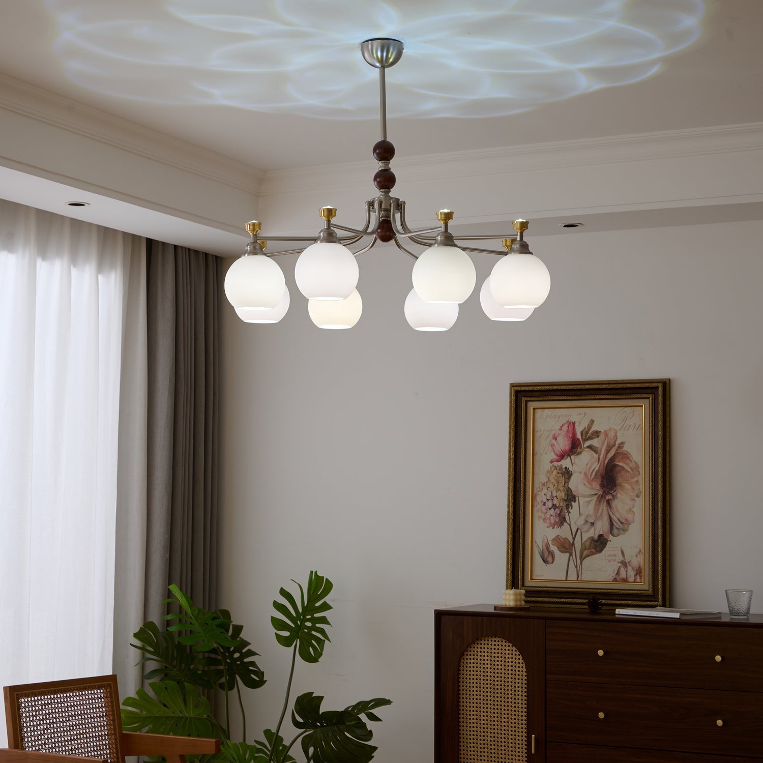 Eursoria Traditioneller Kunst-Orb Kronleuchter aus Holz und Glas-Letslighting