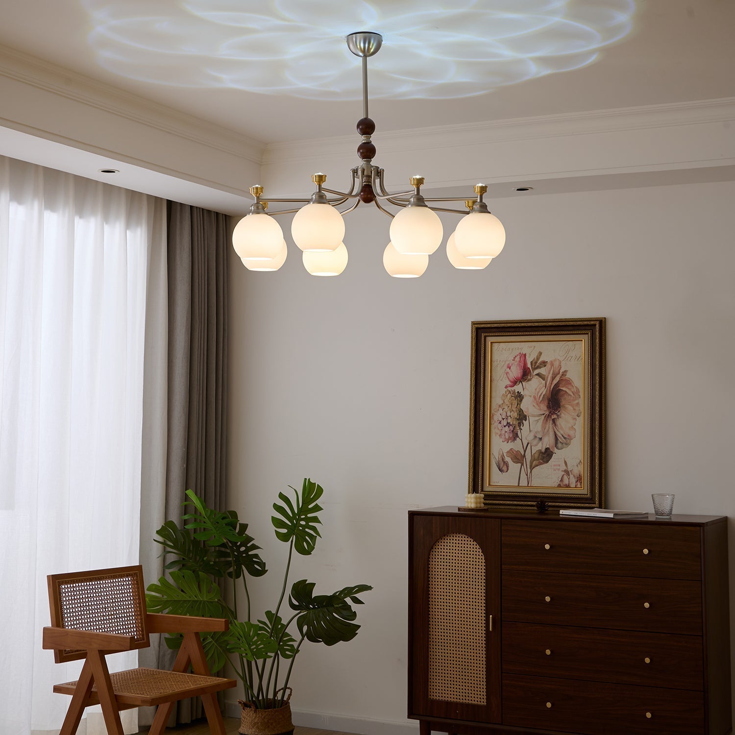 Eursoria Traditioneller Kunst-Orb Kronleuchter aus Holz und Glas-Letslighting