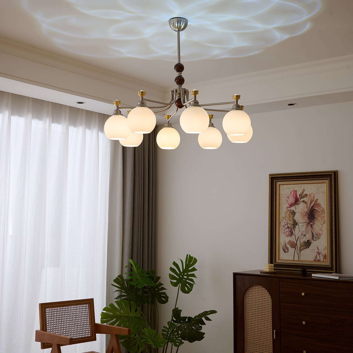 Eursoria Traditioneller Kunst-Orb Kronleuchter aus Holz und Glas-Letslighting
