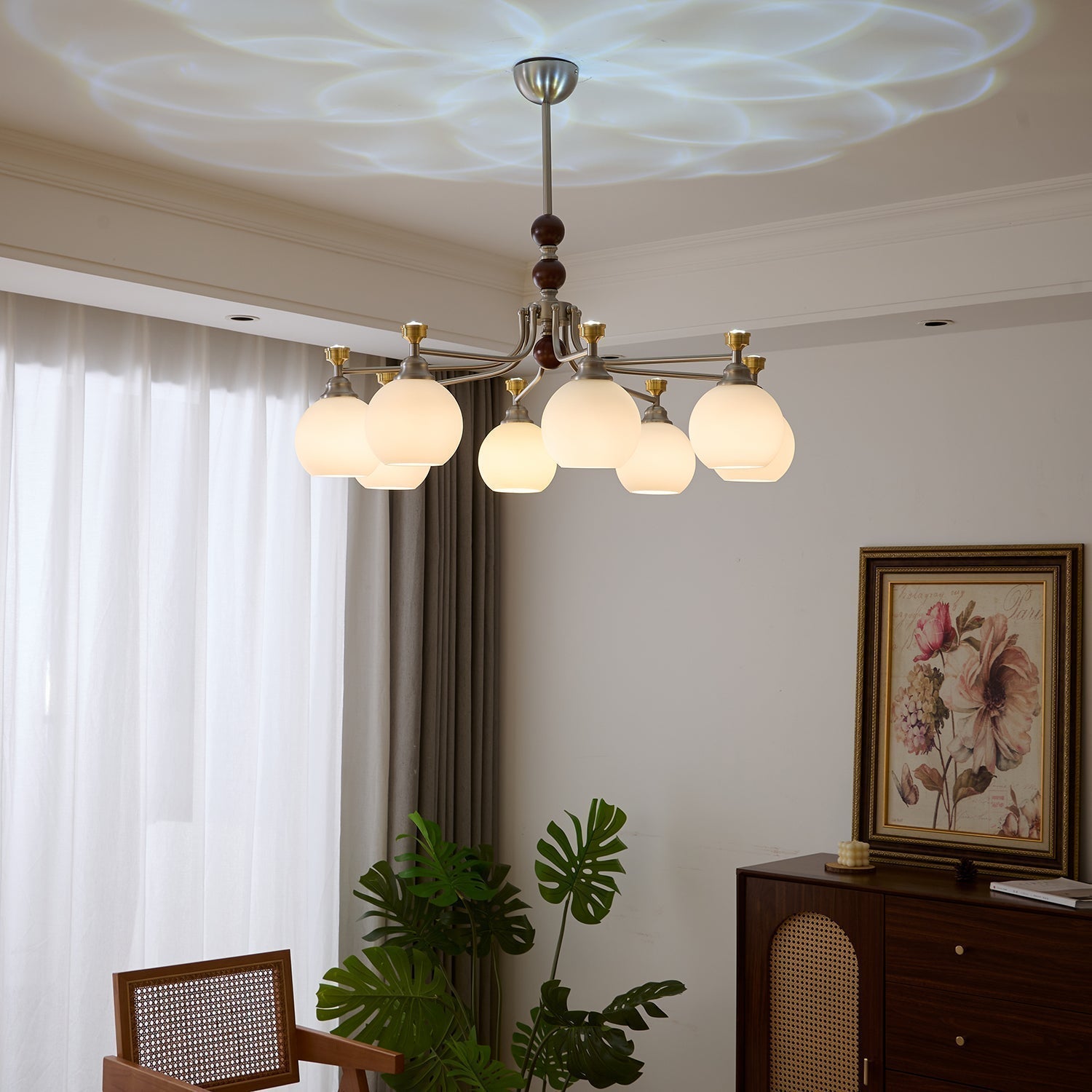 Eursoria Traditioneller Kunst-Orb Kronleuchter aus Holz und Glas-Letslighting