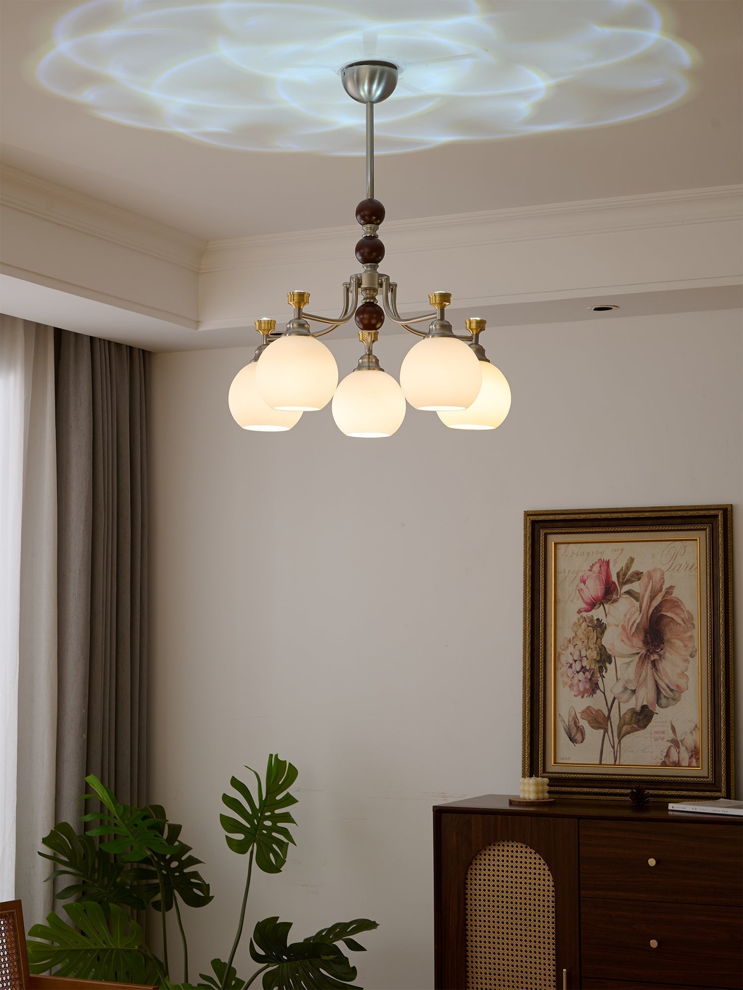 Eursoria Traditioneller Kunst-Orb Kronleuchter aus Holz und Glas-Letslighting