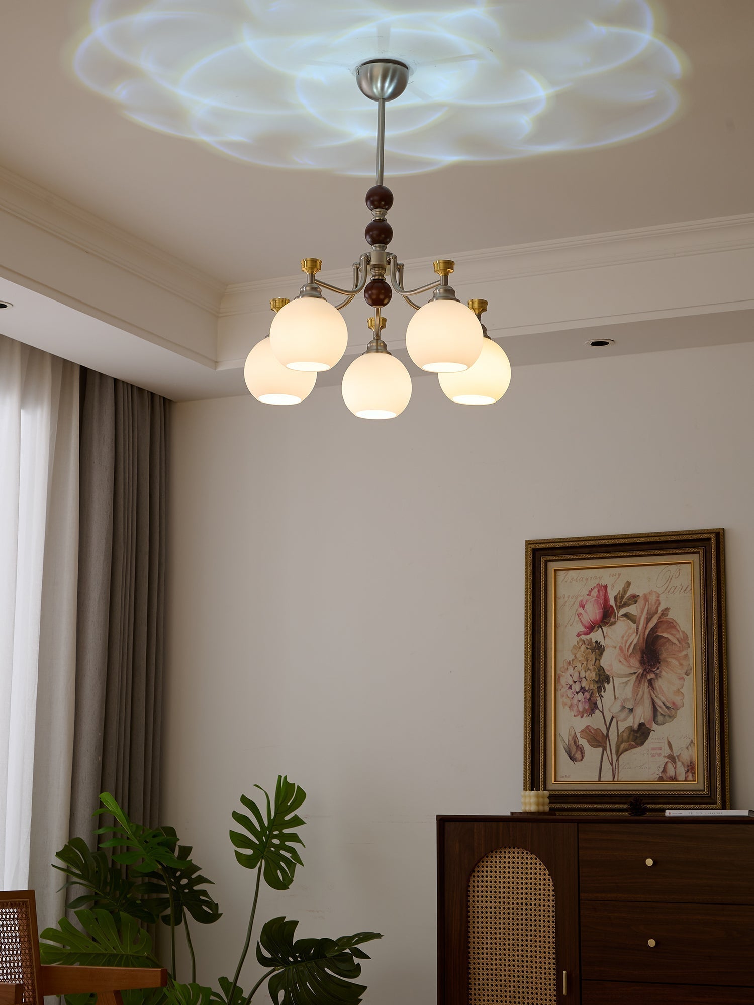 Eursoria Traditioneller Kunst-Orb Kronleuchter aus Holz und Glas-Letslighting