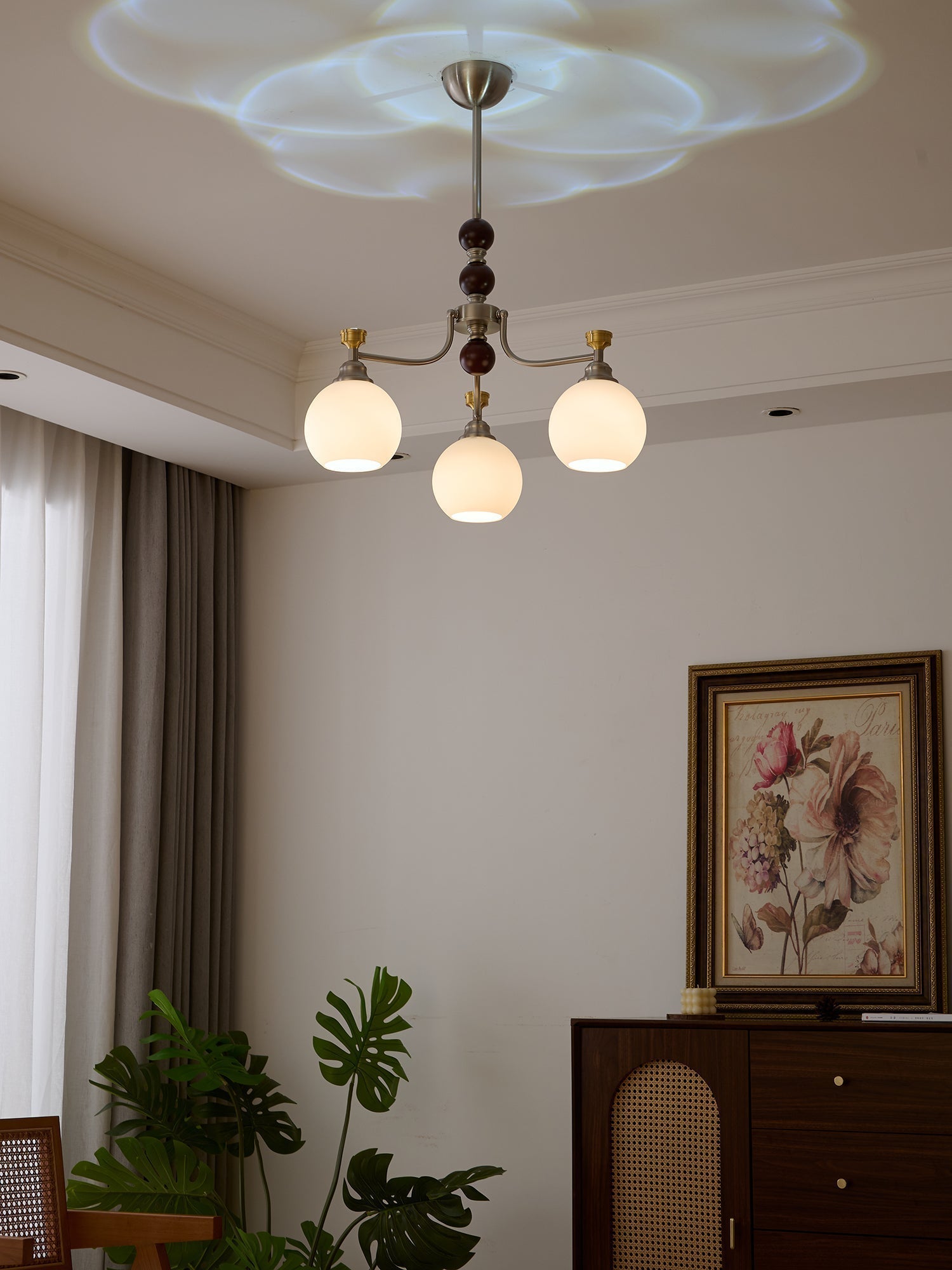 Eursoria Traditioneller Kunst-Orb Kronleuchter aus Holz und Glas-Letslighting