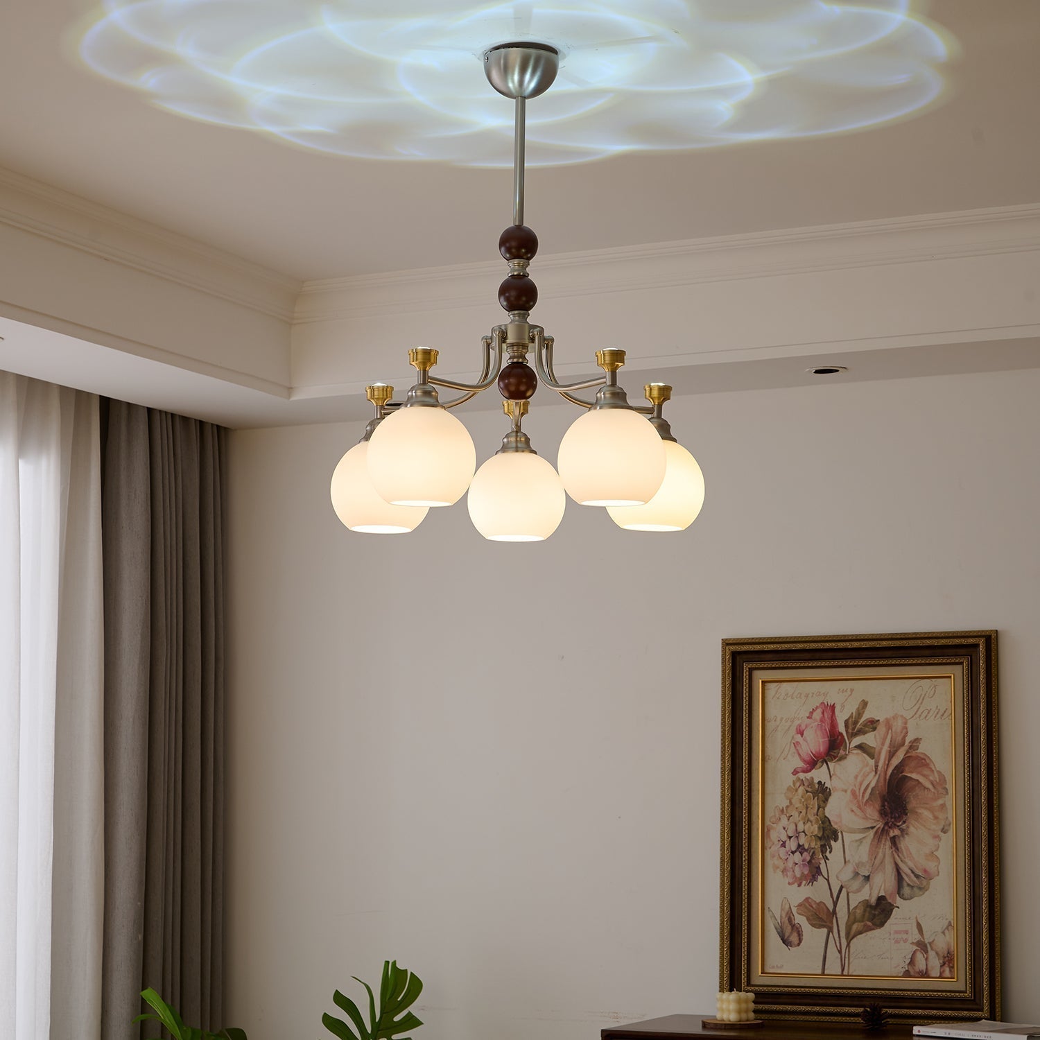 Eursoria Traditioneller Kunst-Orb Kronleuchter aus Holz und Glas-Letslighting