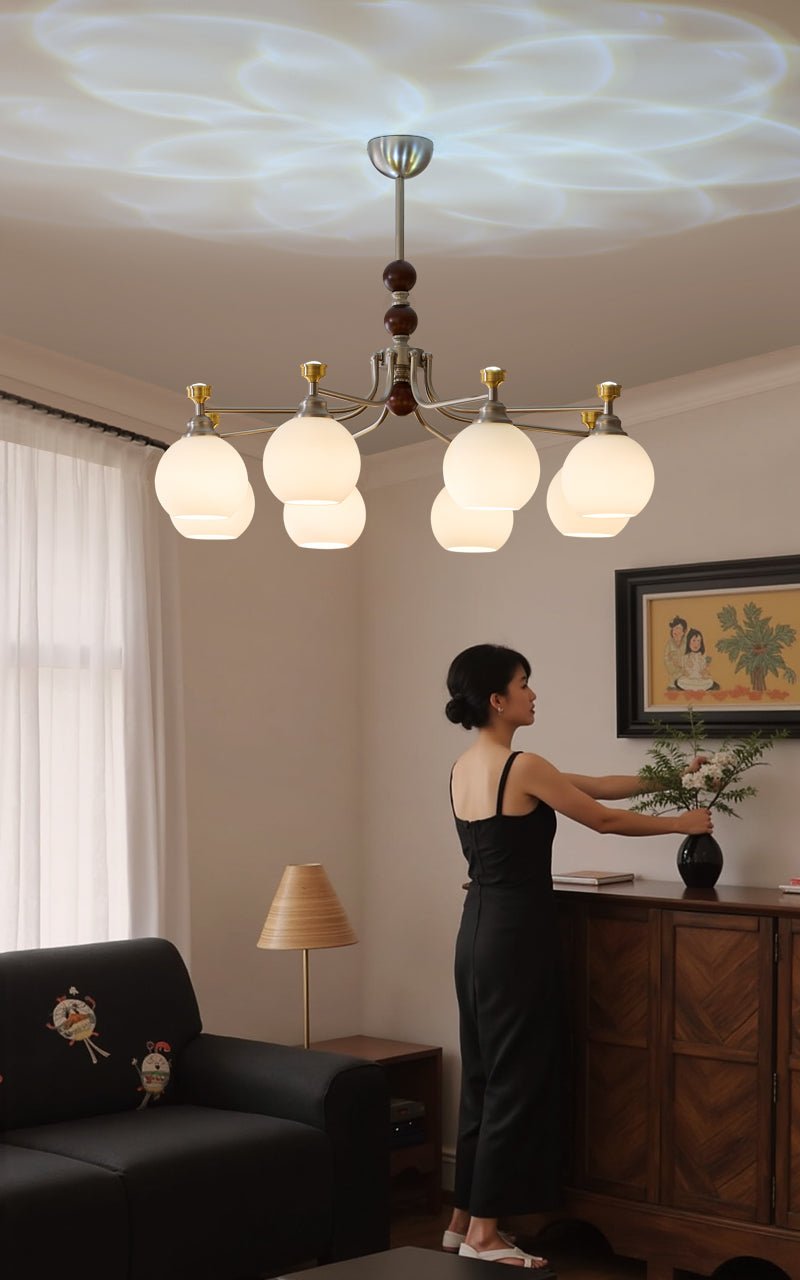 Eursoria Traditioneller Kunst-Orb Kronleuchter aus Holz und Glas-Letslighting