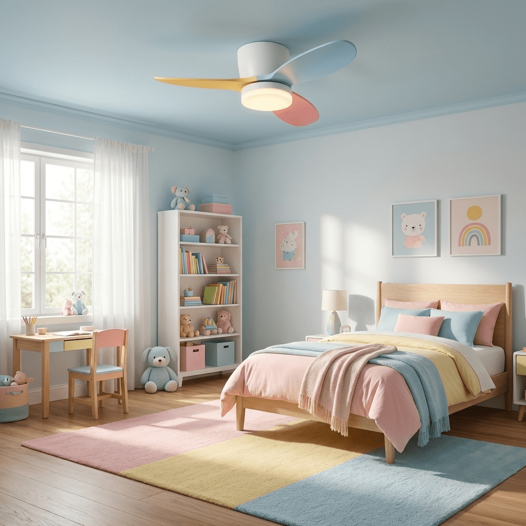 Milo Blütenblatt Deckenventilator mit Licht in einem modernen Wohnzimmer installiert