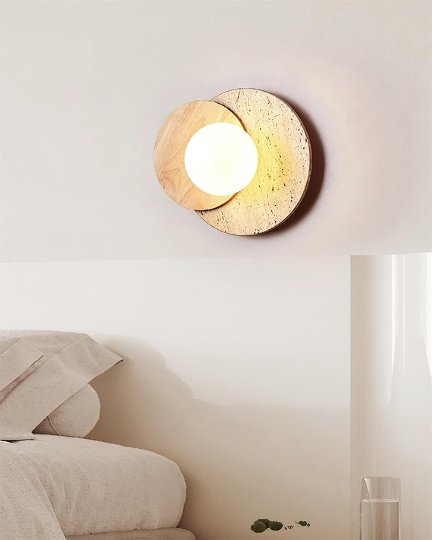 Zelirir Dual-Disc Travertine Wall Light - Neutralighting
