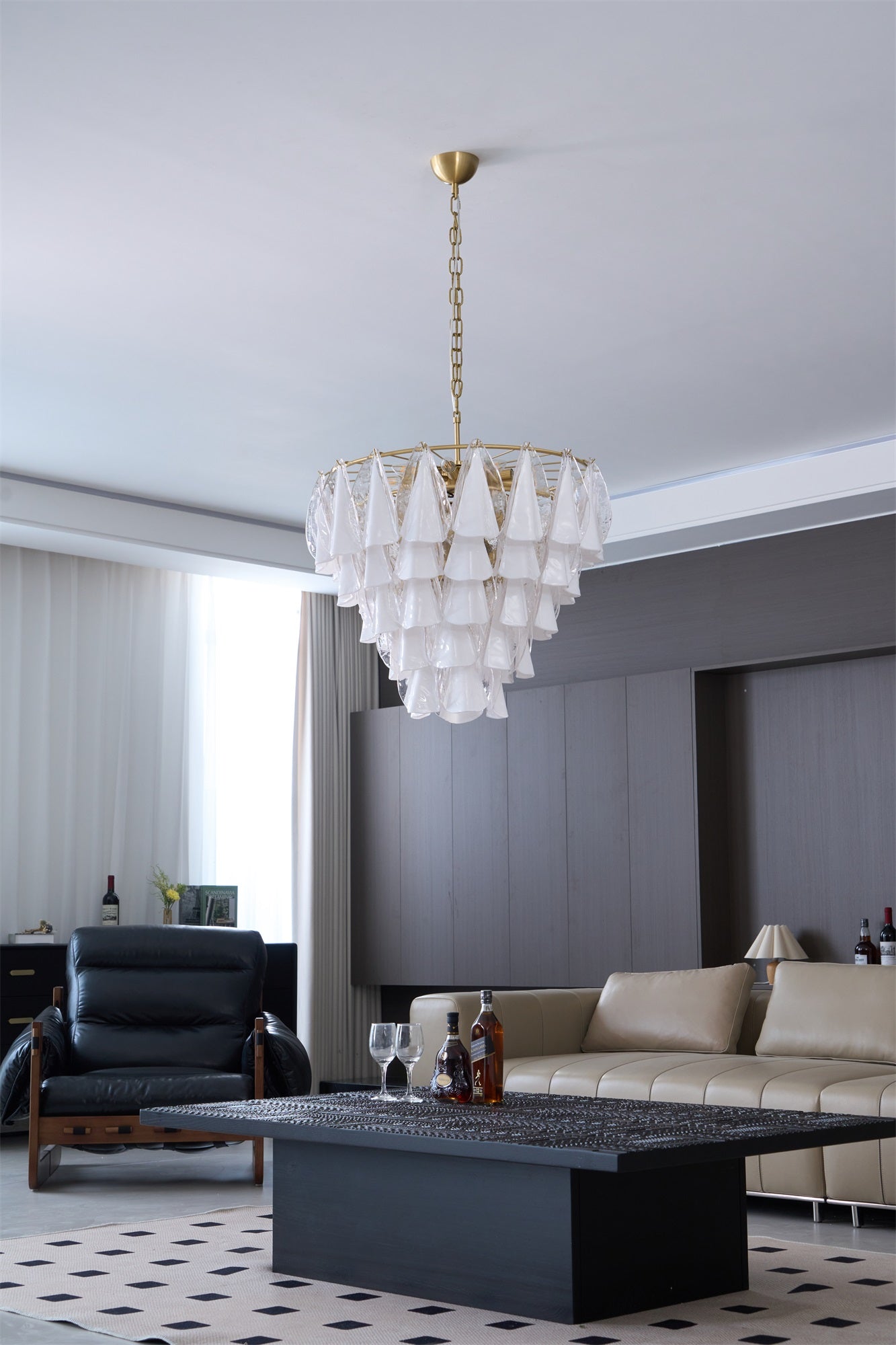 Aurora Chandelier White Leaf Glass Layered Modern - Neutralighting