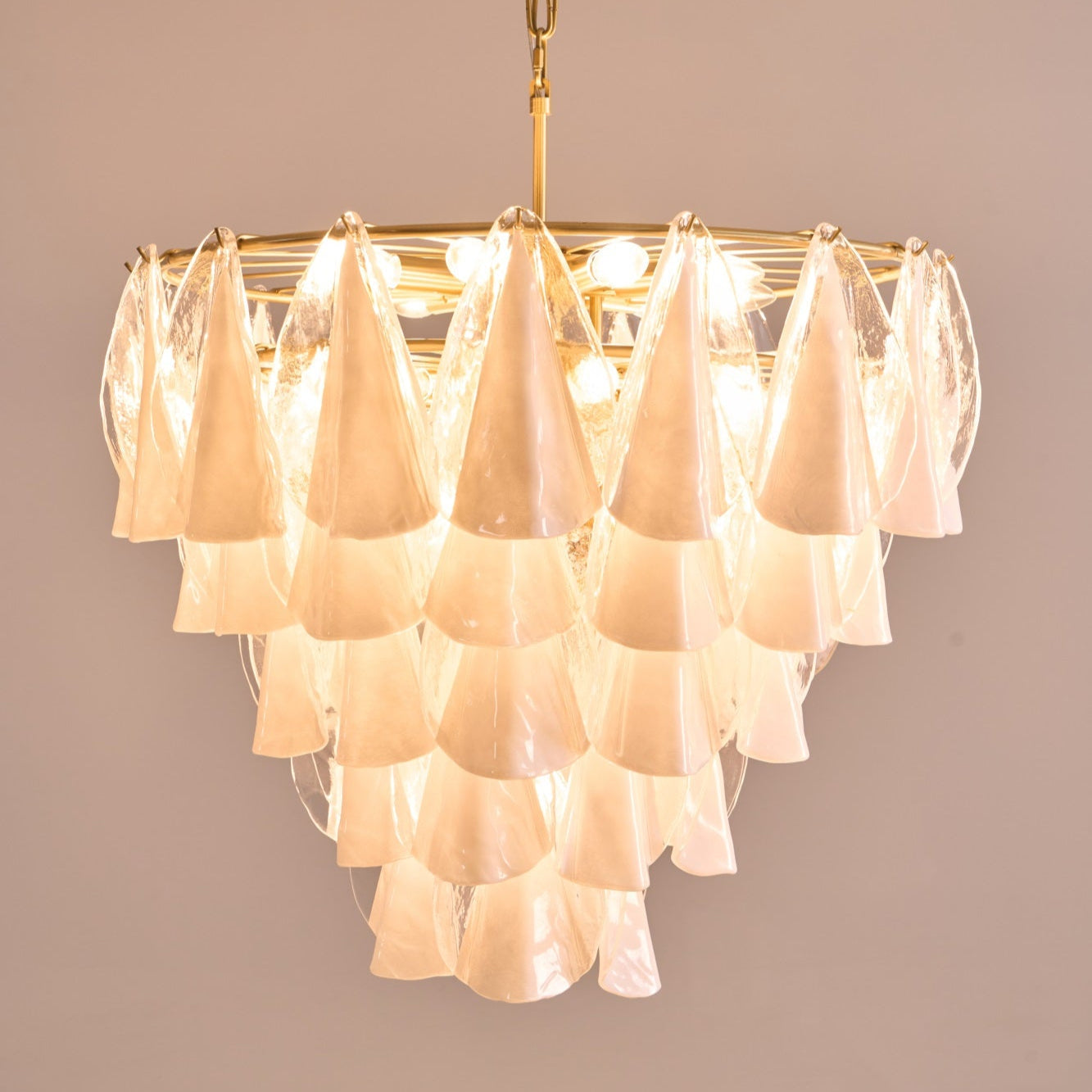 Aurora Chandelier White Leaf Glass Layered Modern - Neutralighting
