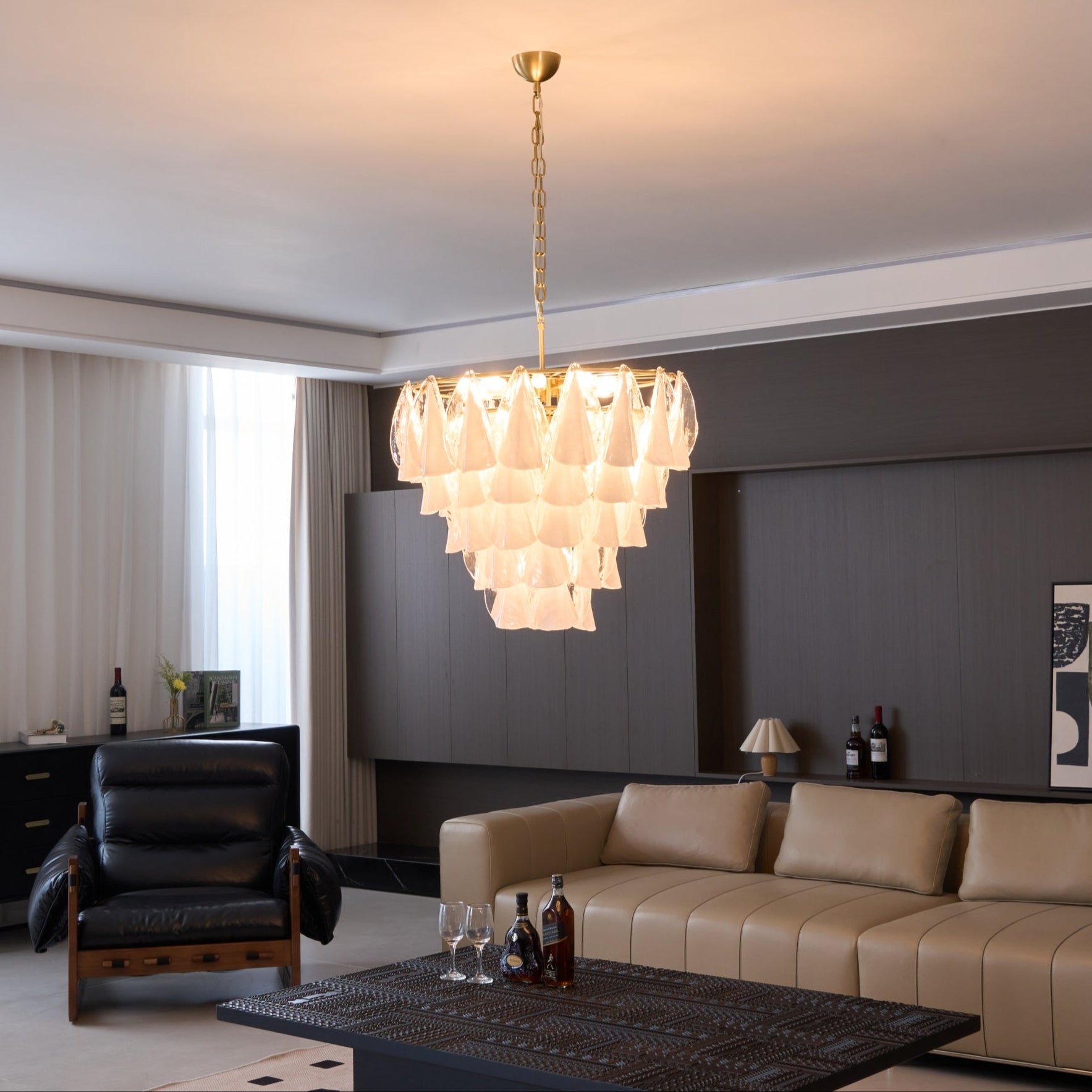 Aurora Chandelier White Leaf Glass Layered Modern - Neutralighting
