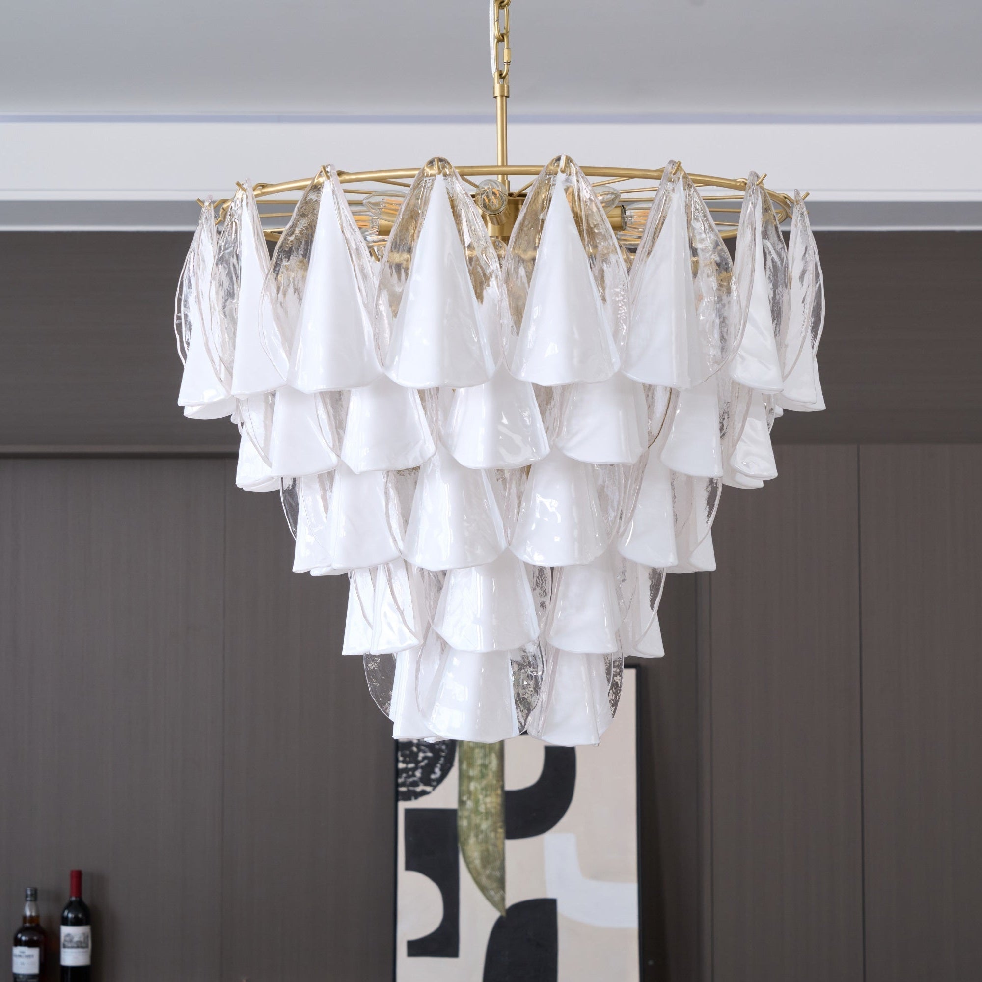 Aurora Chandelier White Leaf Glass Layered Modern - Neutralighting
