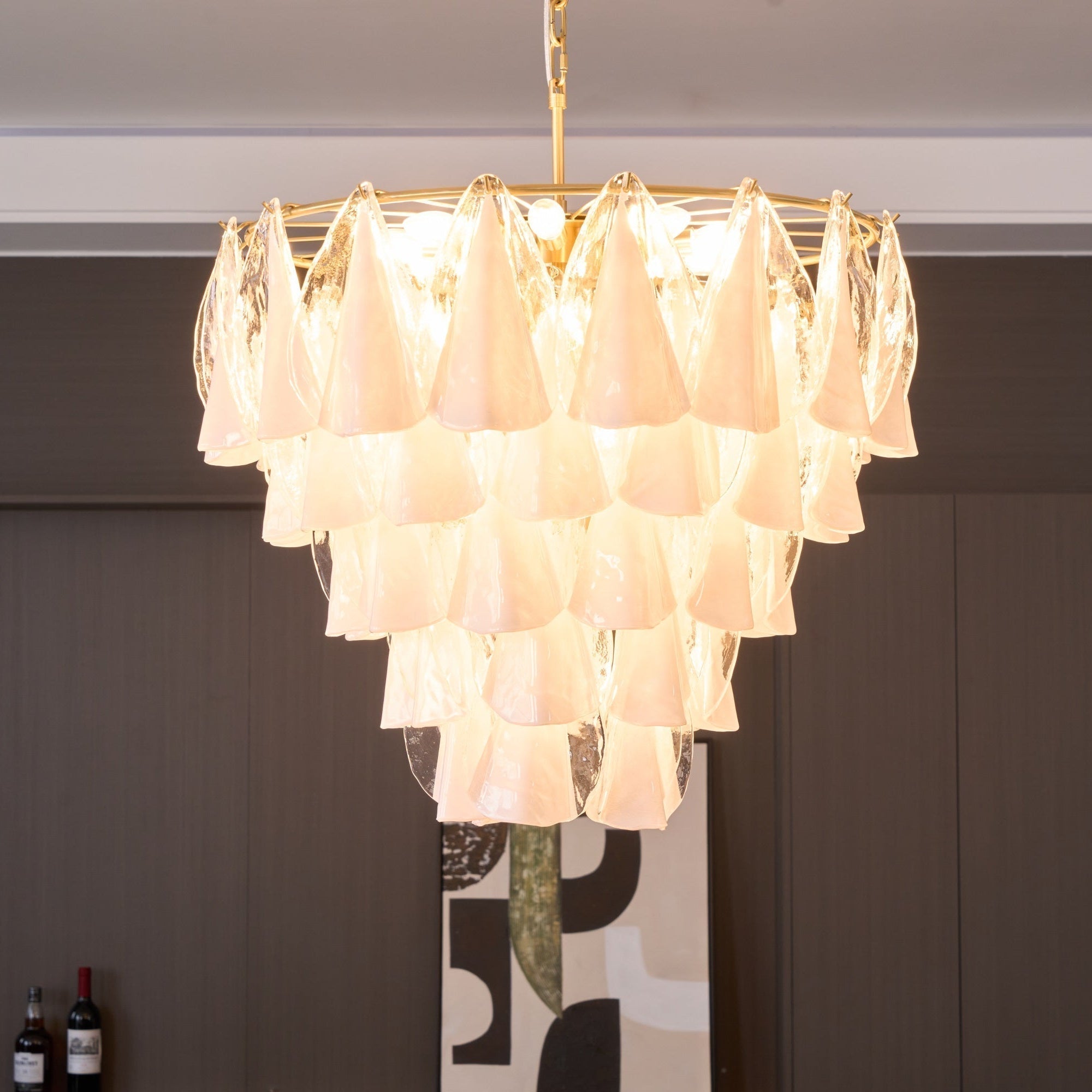 Aurora Chandelier White Leaf Glass Layered Modern - Neutralighting