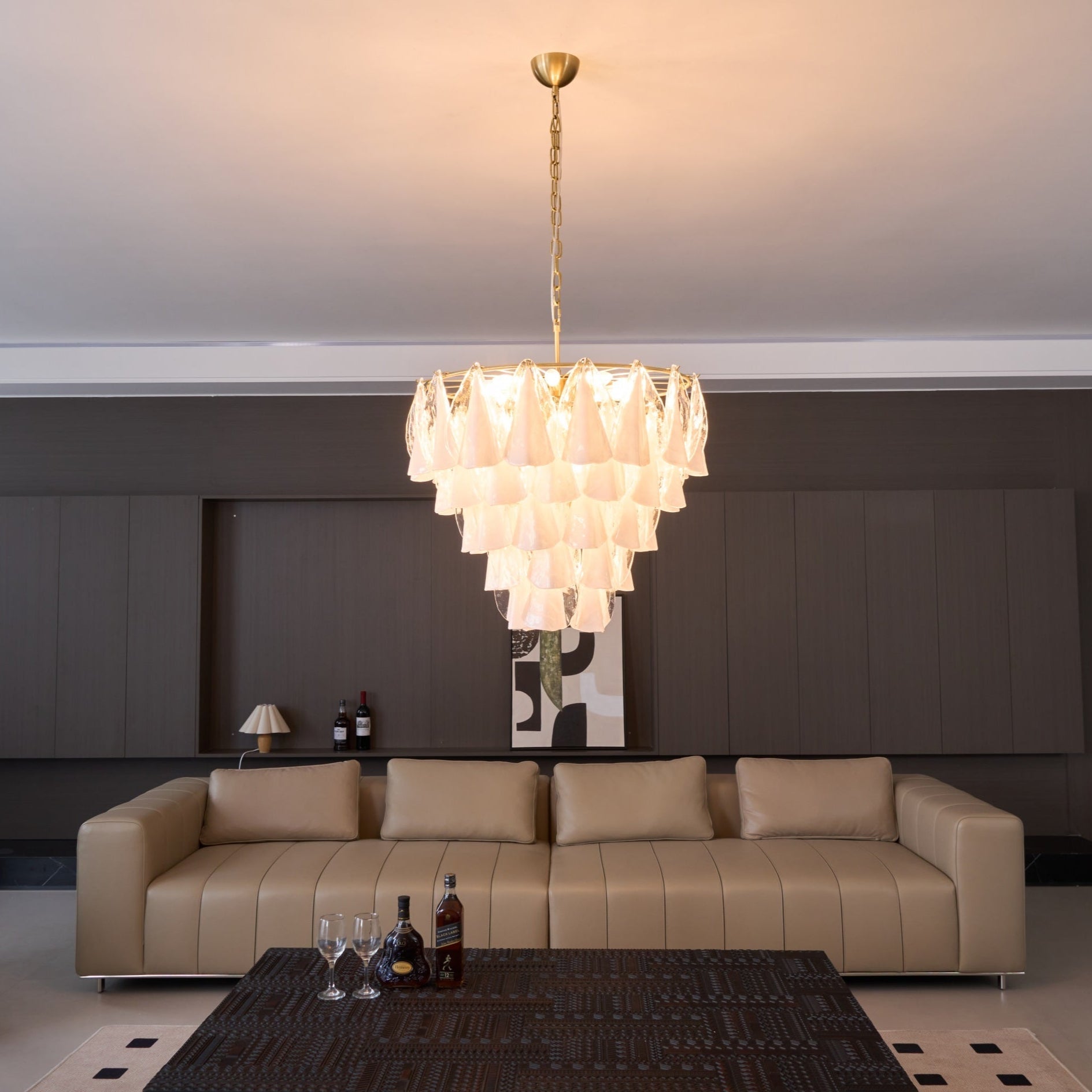 Aurora Chandelier White Leaf Glass Layered Modern - Neutralighting