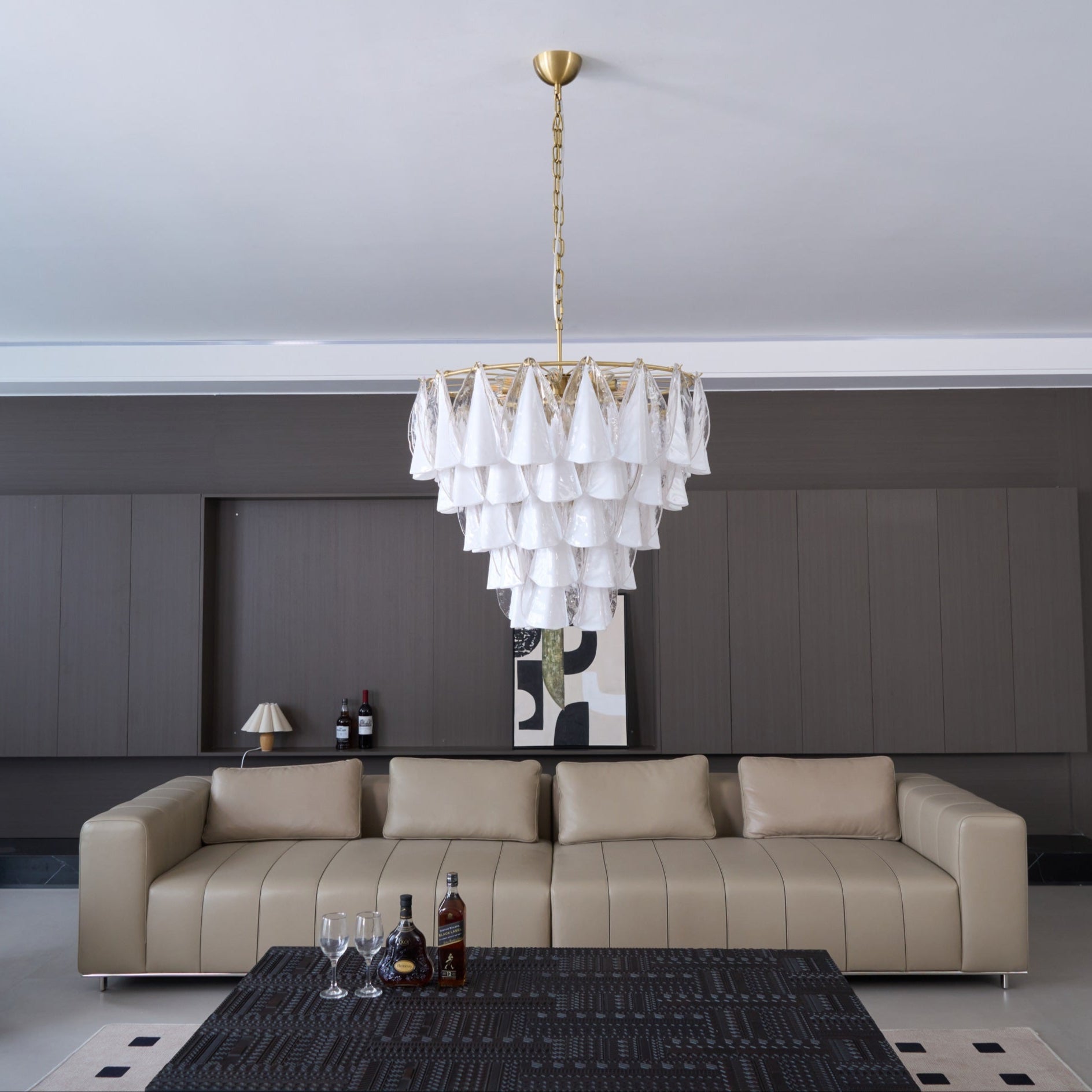 Aurora Chandelier White Leaf Glass Layered Modern - Neutralighting