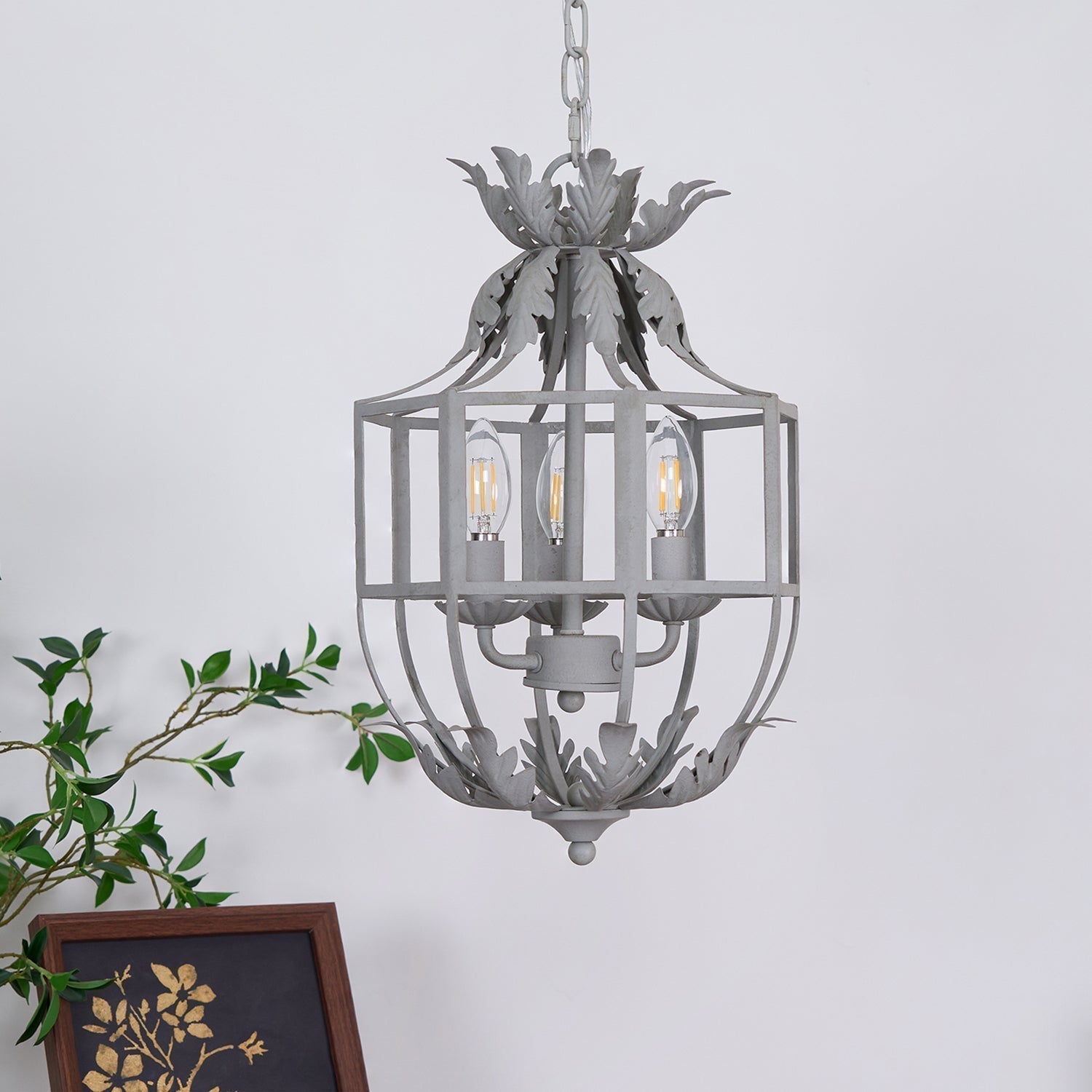 Lustra Kronleuchter Retro Käfig Grau Kerze-Letslighting