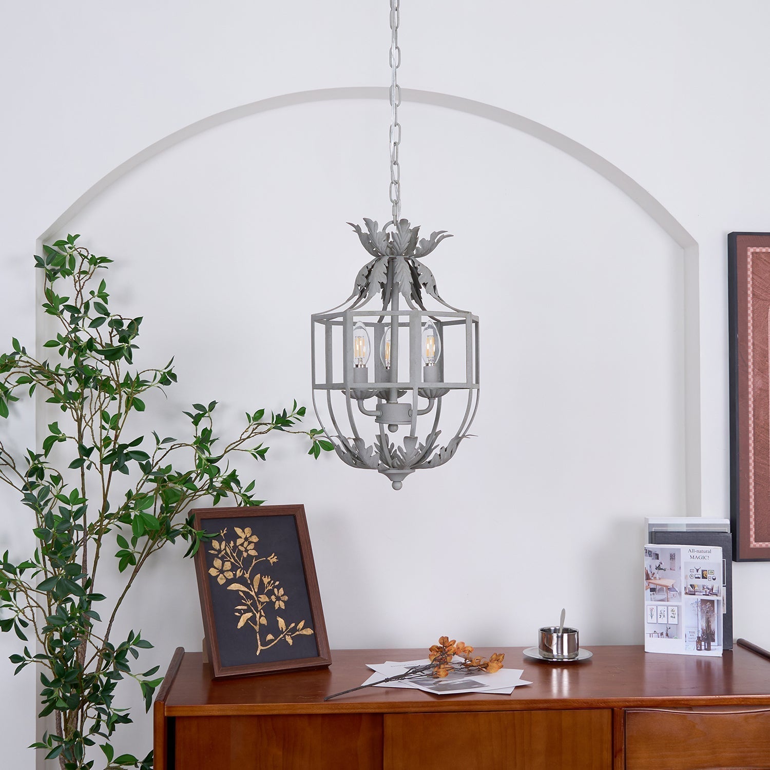 Lustra Kronleuchter Retro Käfig Grau Kerze-Letslighting