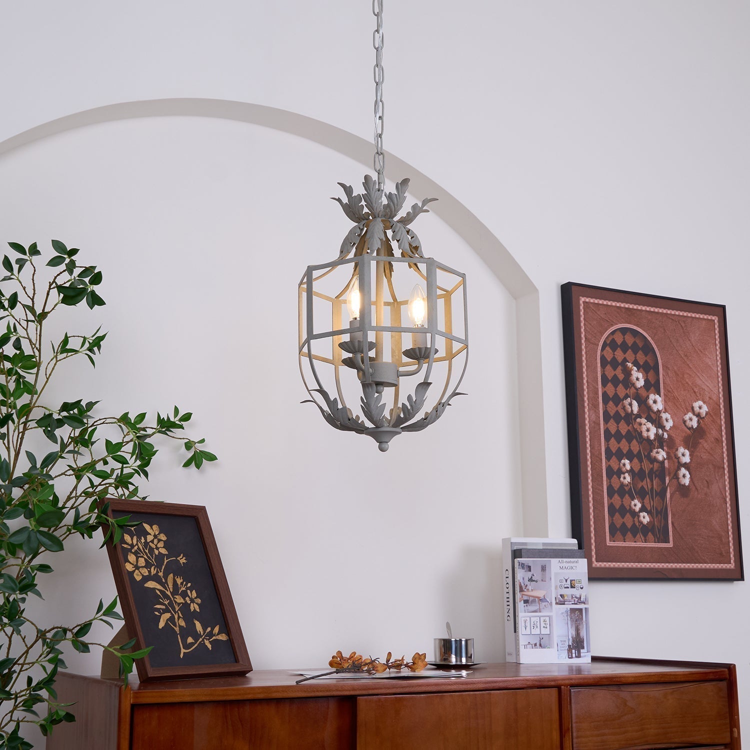 Lustra Kronleuchter Retro Käfig Grau Kerze-Letslighting