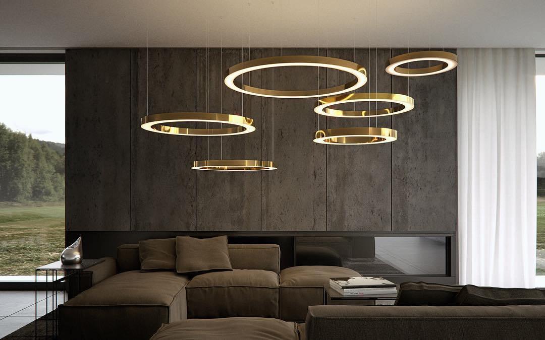 Lustra Pendelleuchte LED Ring Gold Modern 3 Ring-Letslighting