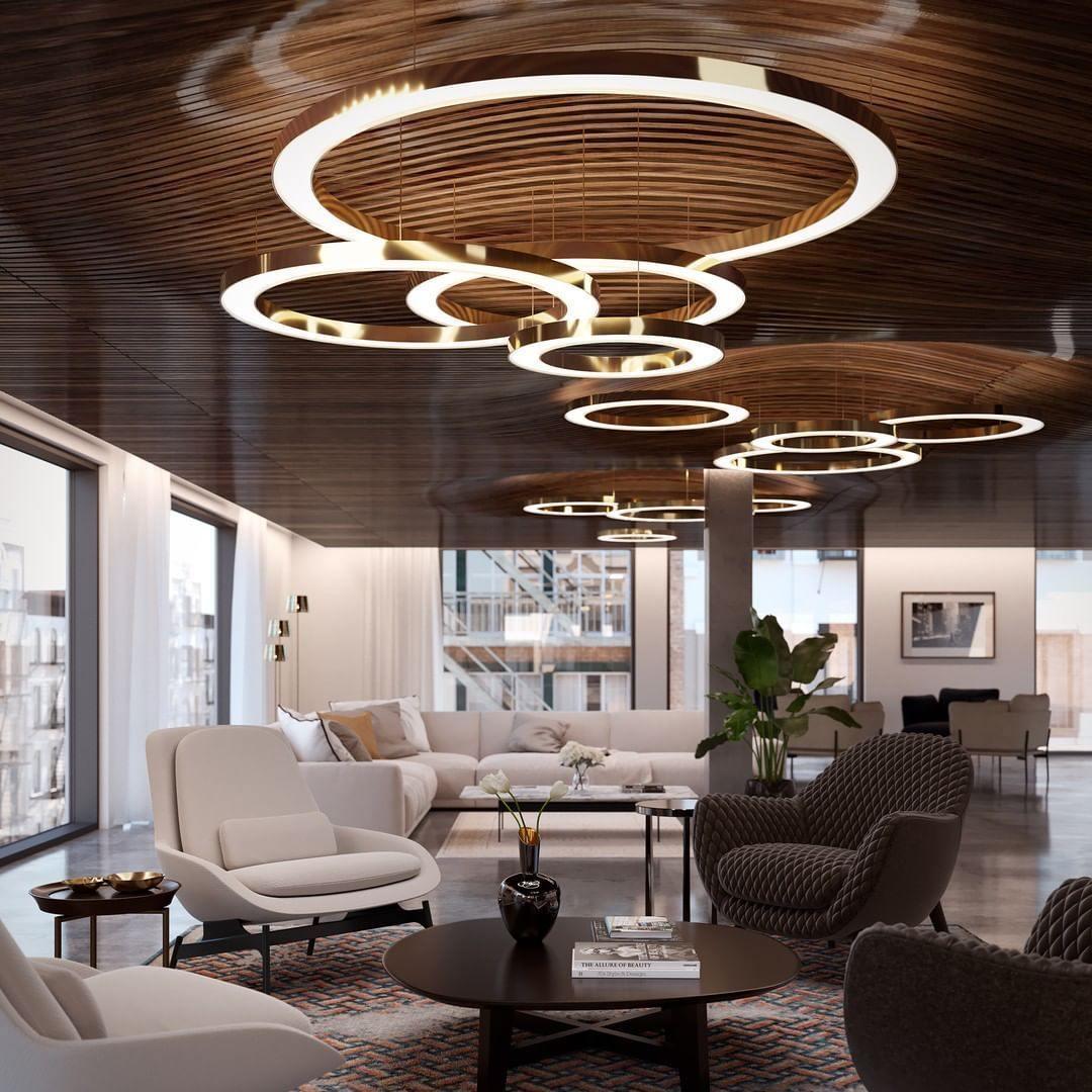 Lustra Pendelleuchte LED Ring Gold Modern 3 Ring-Letslighting