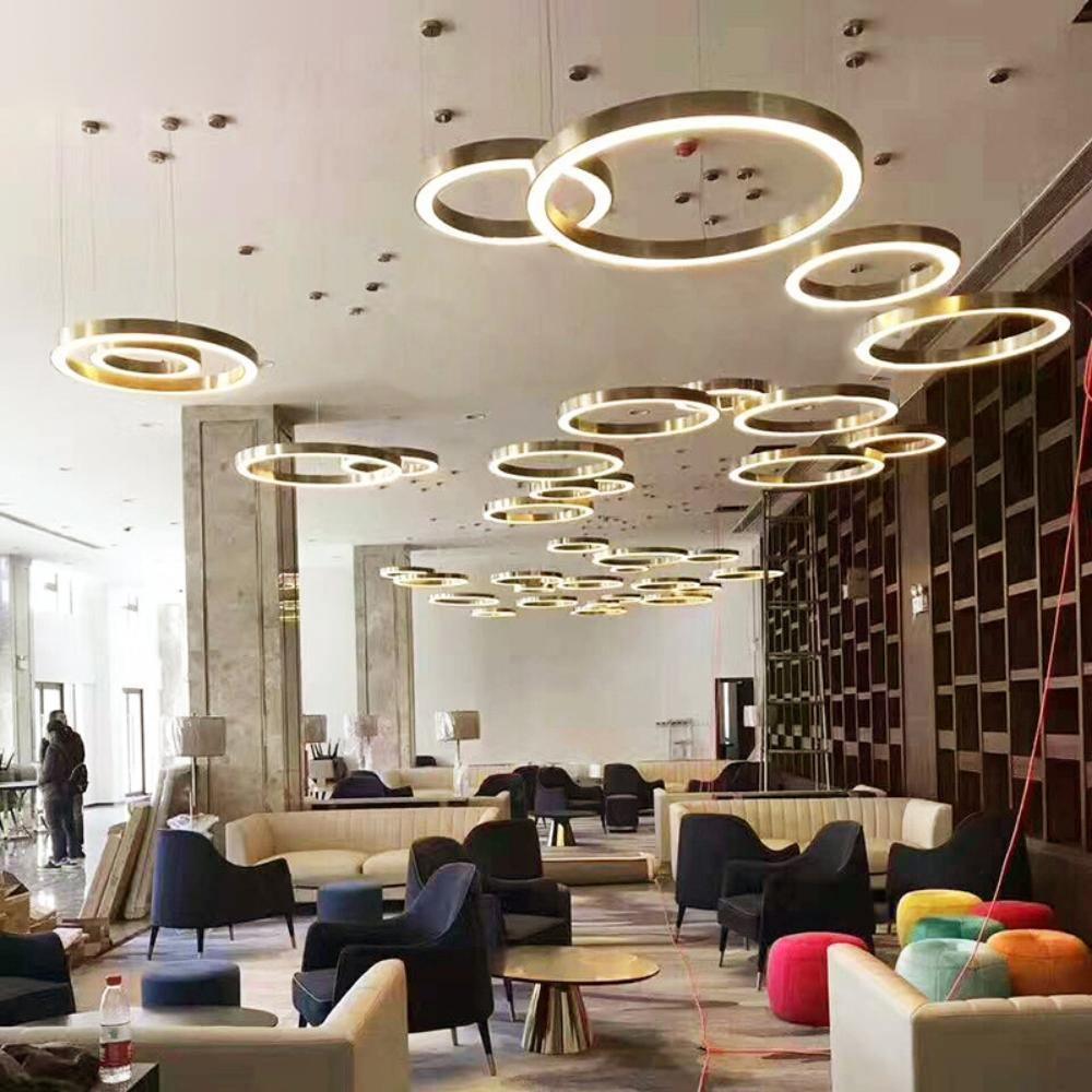 Lustra Pendelleuchte LED Ring Gold Modern 3 Ring-Letslighting