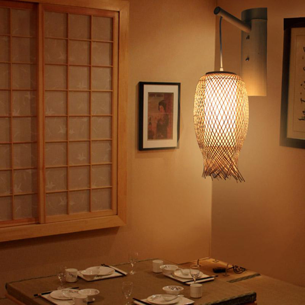 Muto Rustikale LED Wandleuchte Rattan/Acryl 4 Stile Schlafzimmer