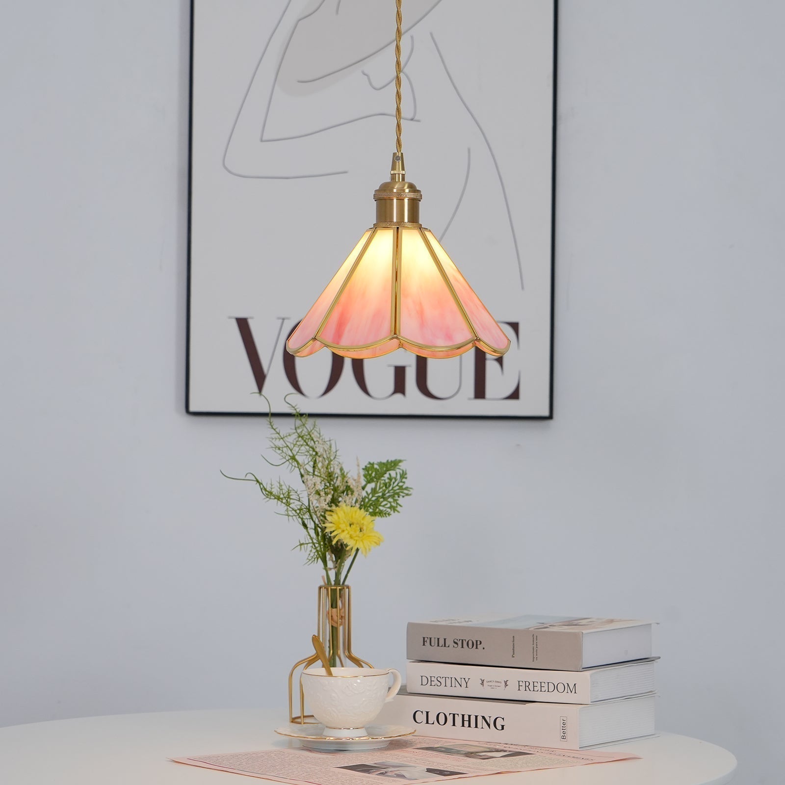 Lione Pink Buntglas-Pendelleuchte-Letslighting