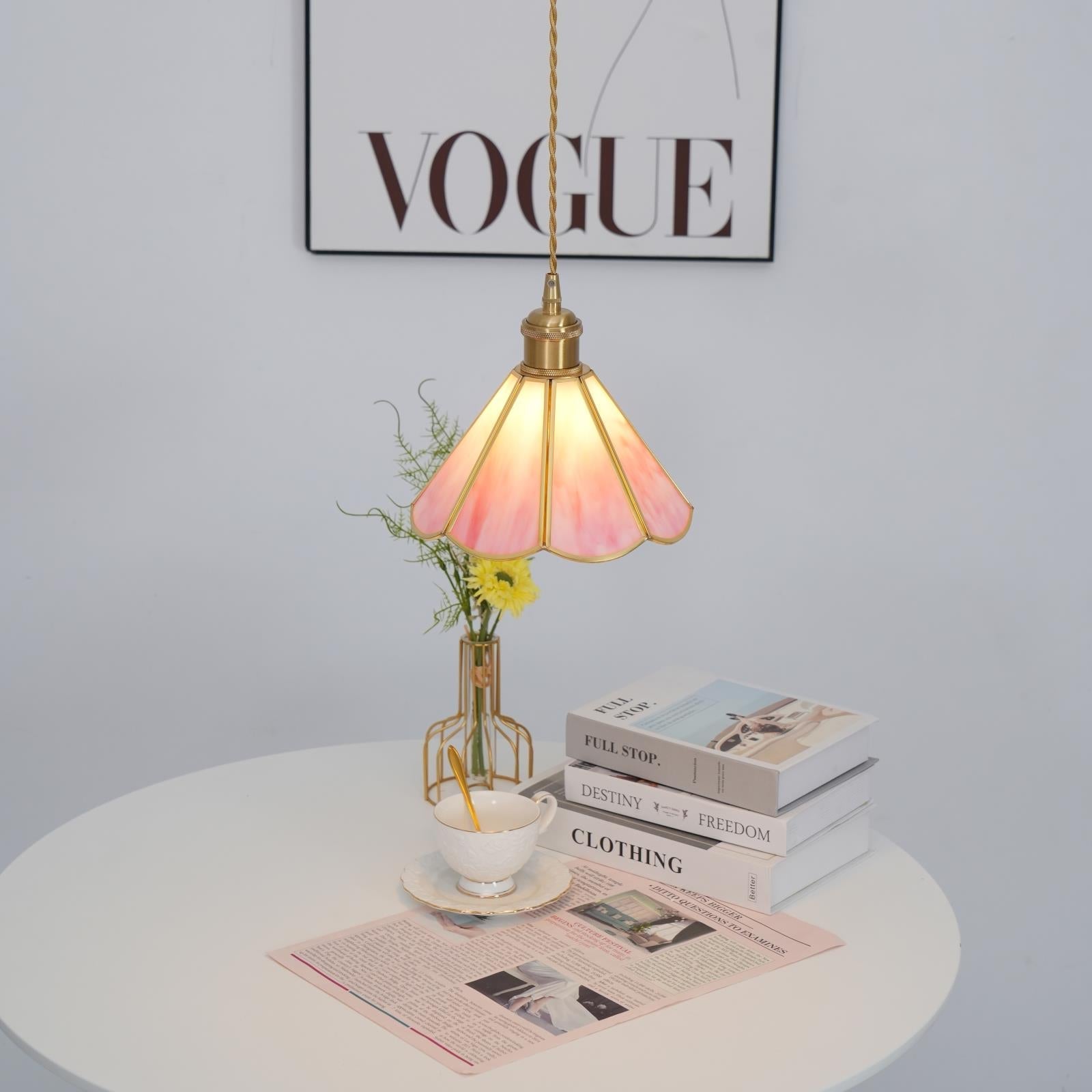 Lione Pink Buntglas-Pendelleuchte-Letslighting