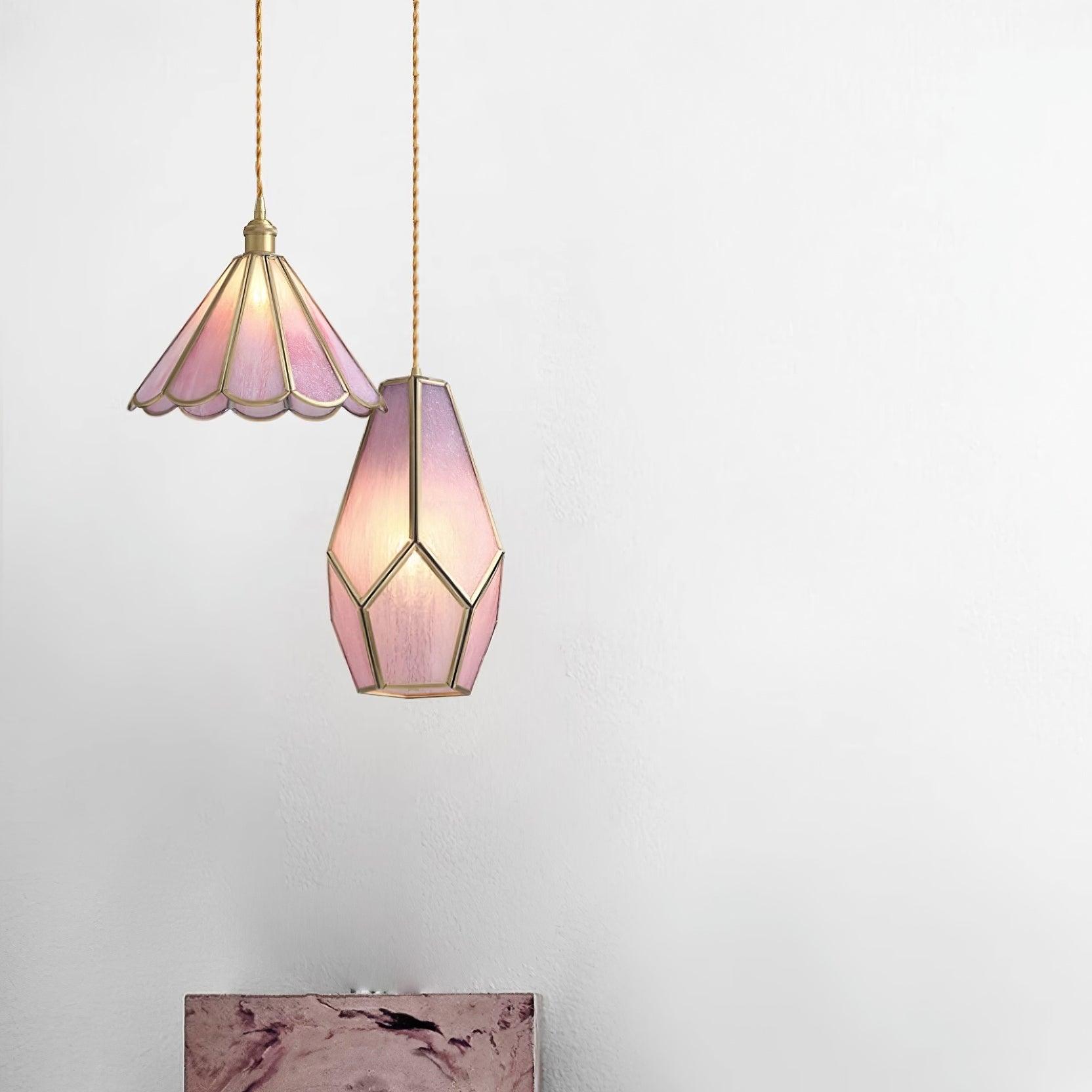 Lione Pink Buntglas-Pendelleuchte-Letslighting