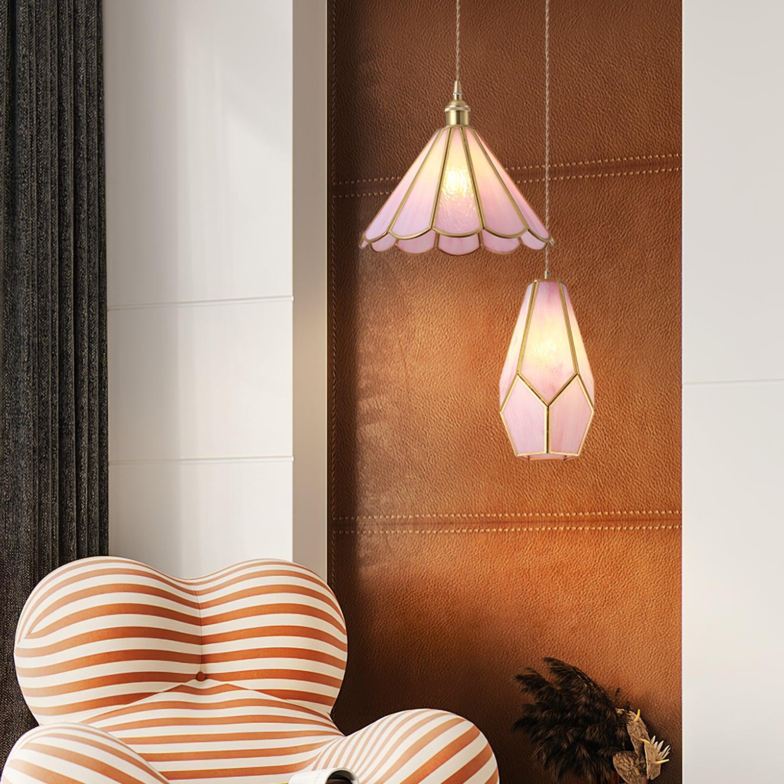 Lione Pink Buntglas-Pendelleuchte-Letslighting