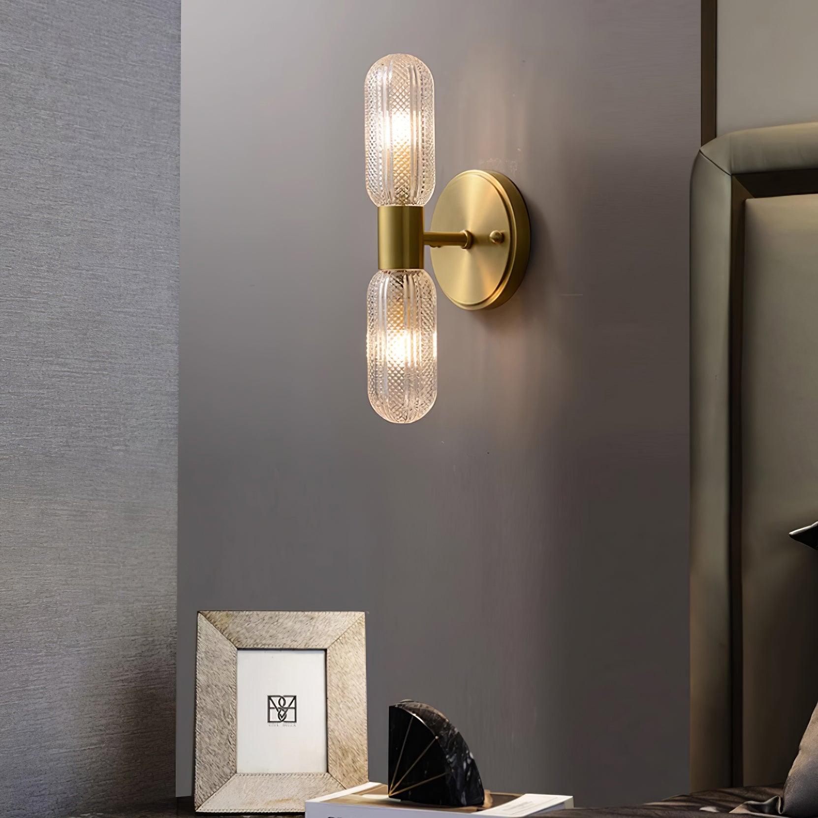 Evania Brass and Textured Glass Double Light Wall Sconce - Letslighting