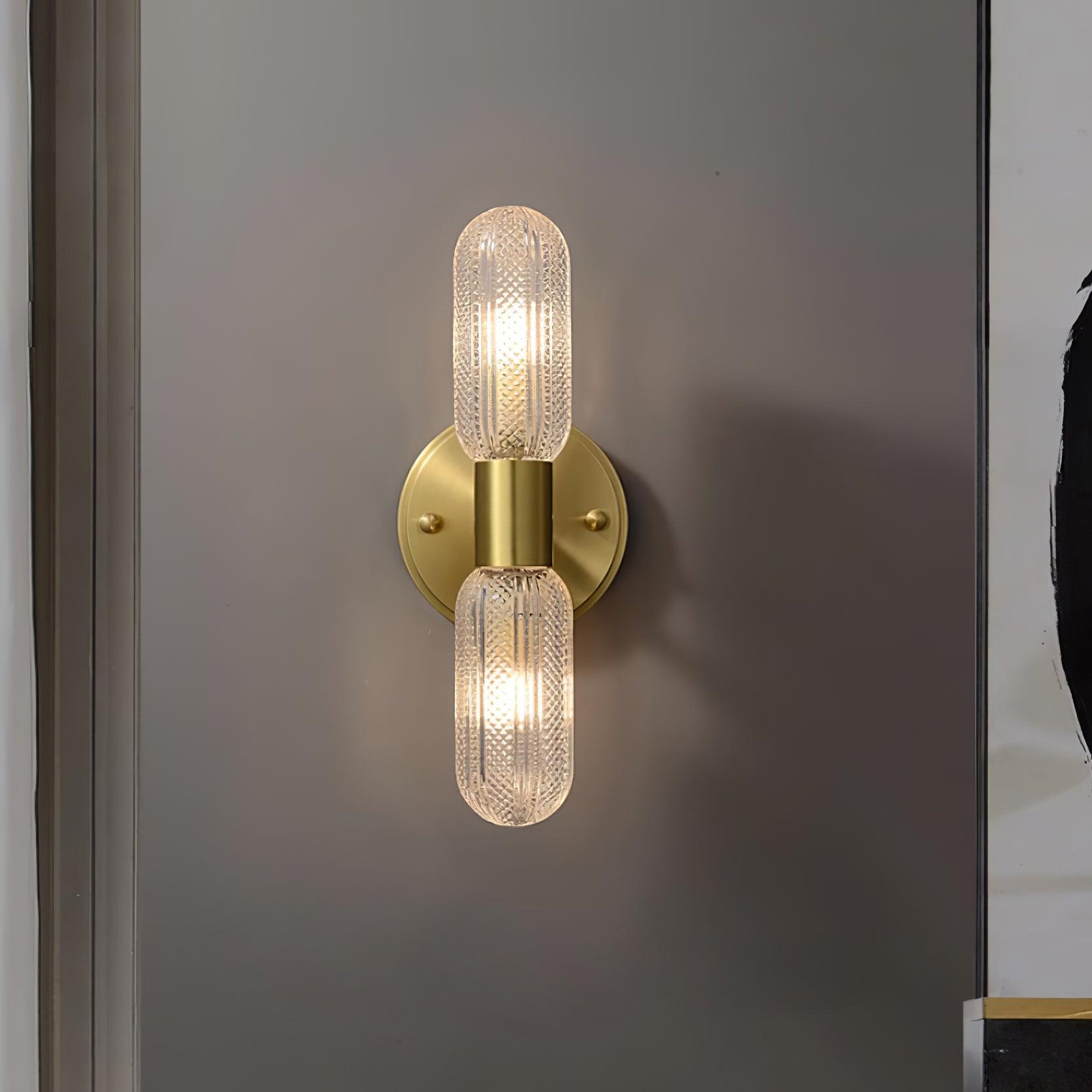Evania Brass and Textured Glass Double Light Wall Sconce - Letslighting