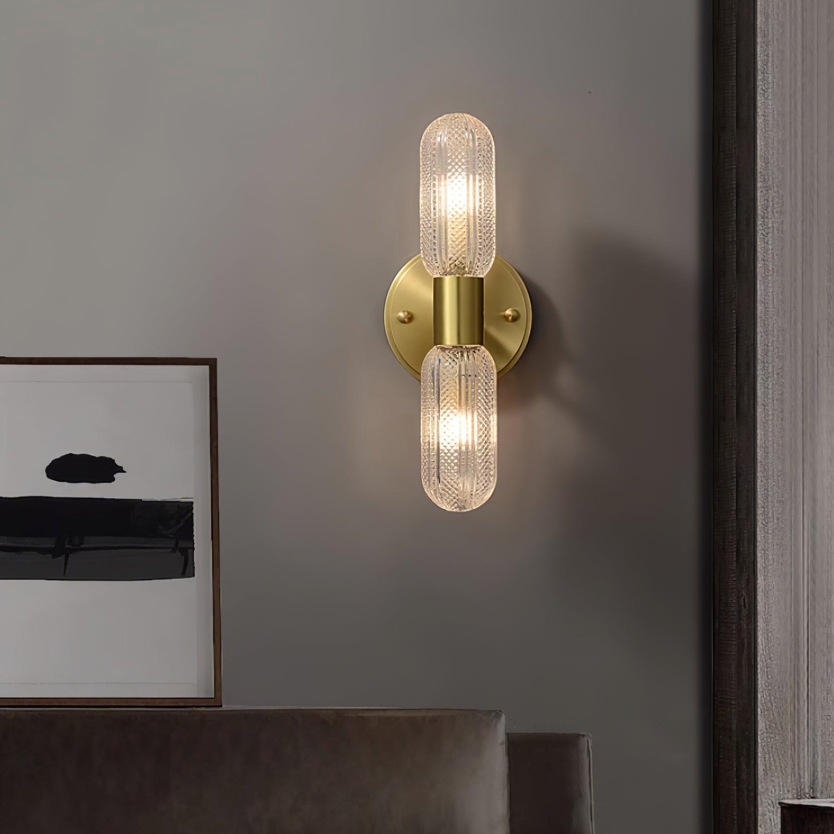 Evania Brass and Textured Glass Double Light Wall Sconce - Letslighting