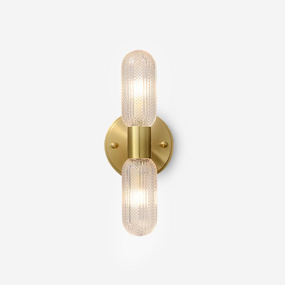 Evania Brass and Textured Glass Double Light Wall Sconce - Letslighting