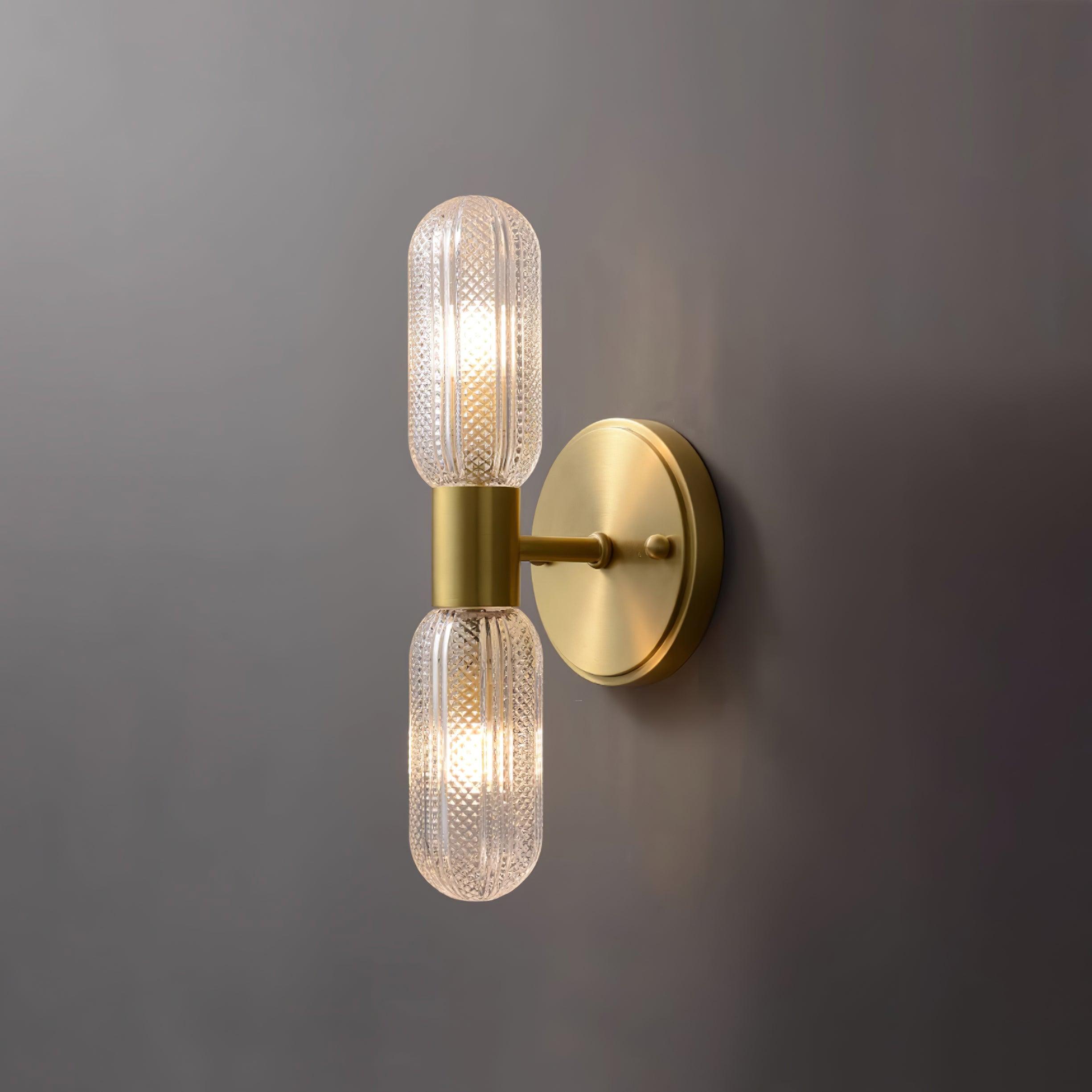 Evania Brass and Textured Glass Double Light Wall Sconce - Letslighting