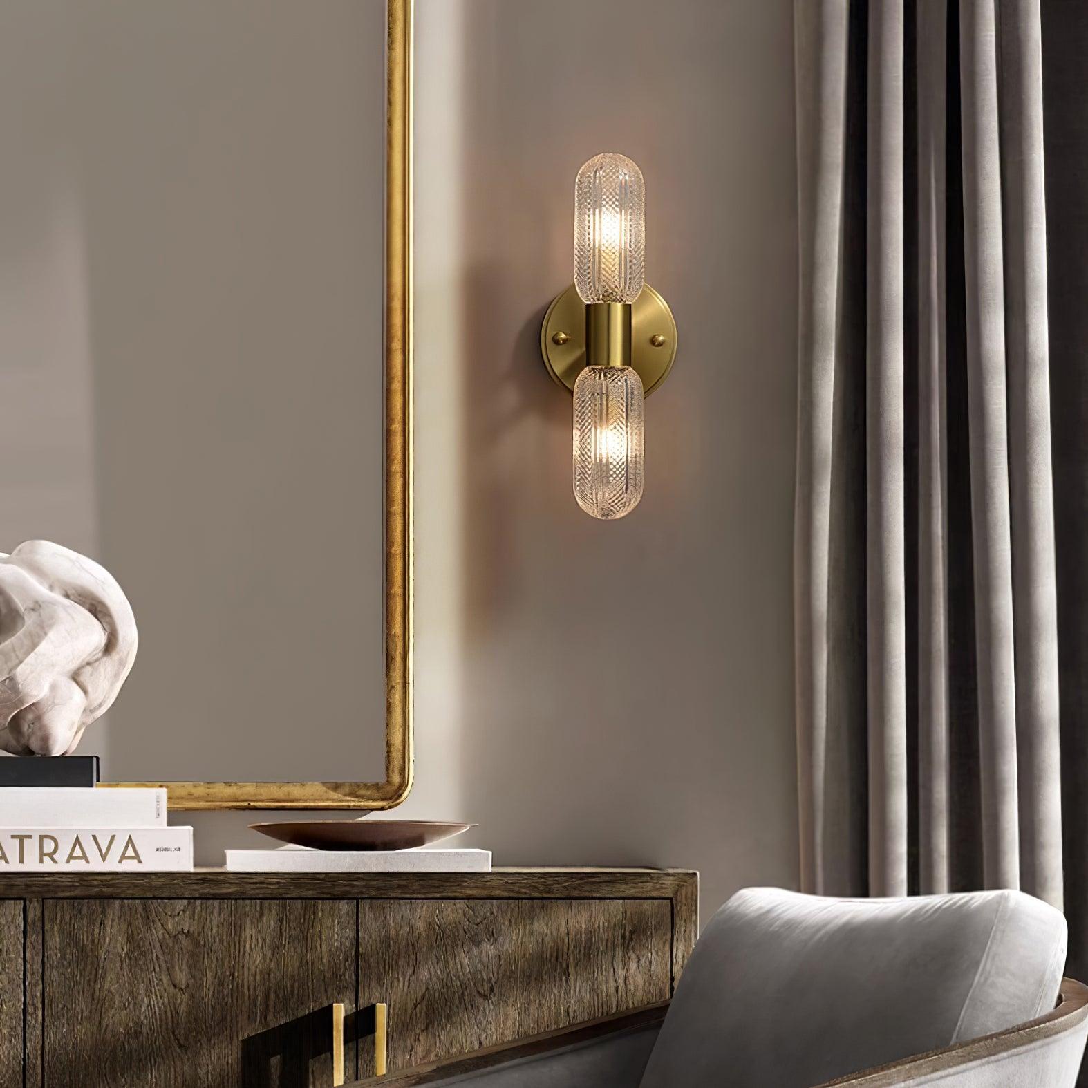 Evania Brass and Textured Glass Double Light Wall Sconce - Letslighting