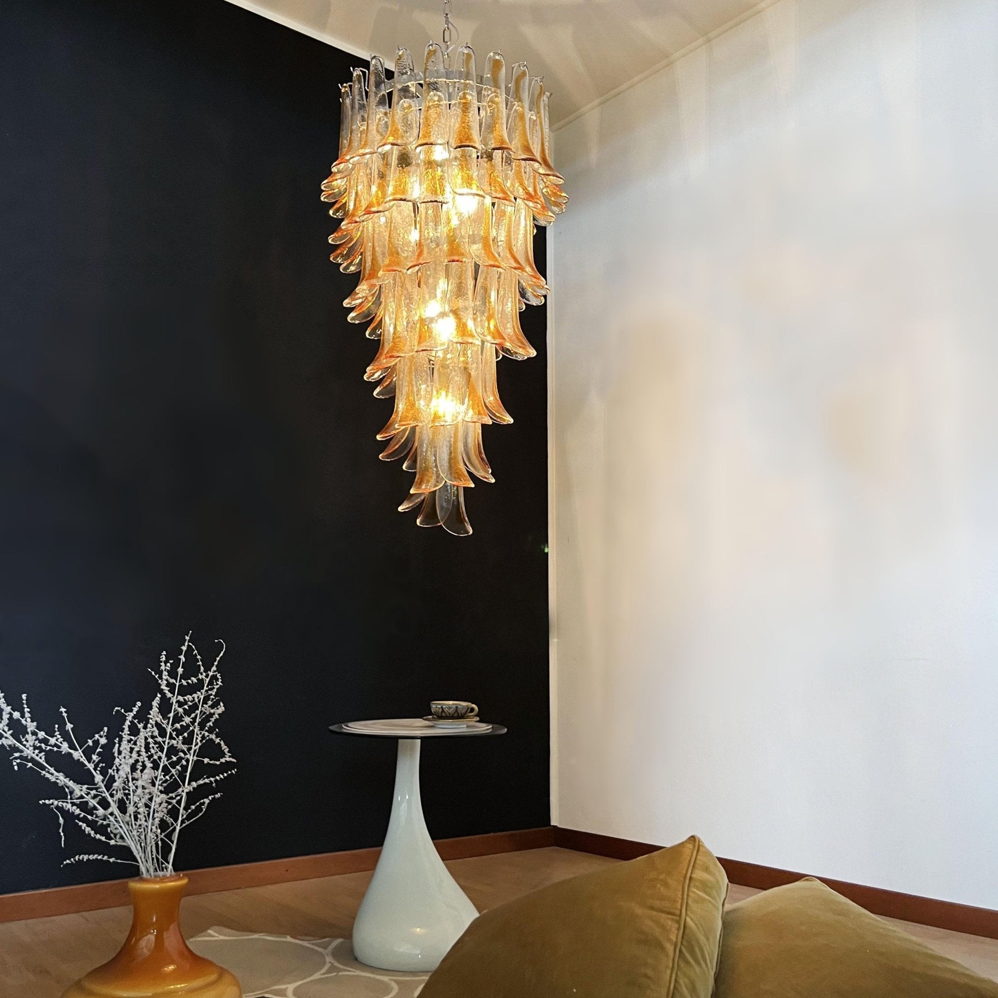 Aurora Chandelier Gold Murano Glass Petals Layered Cascading - Neutralighting