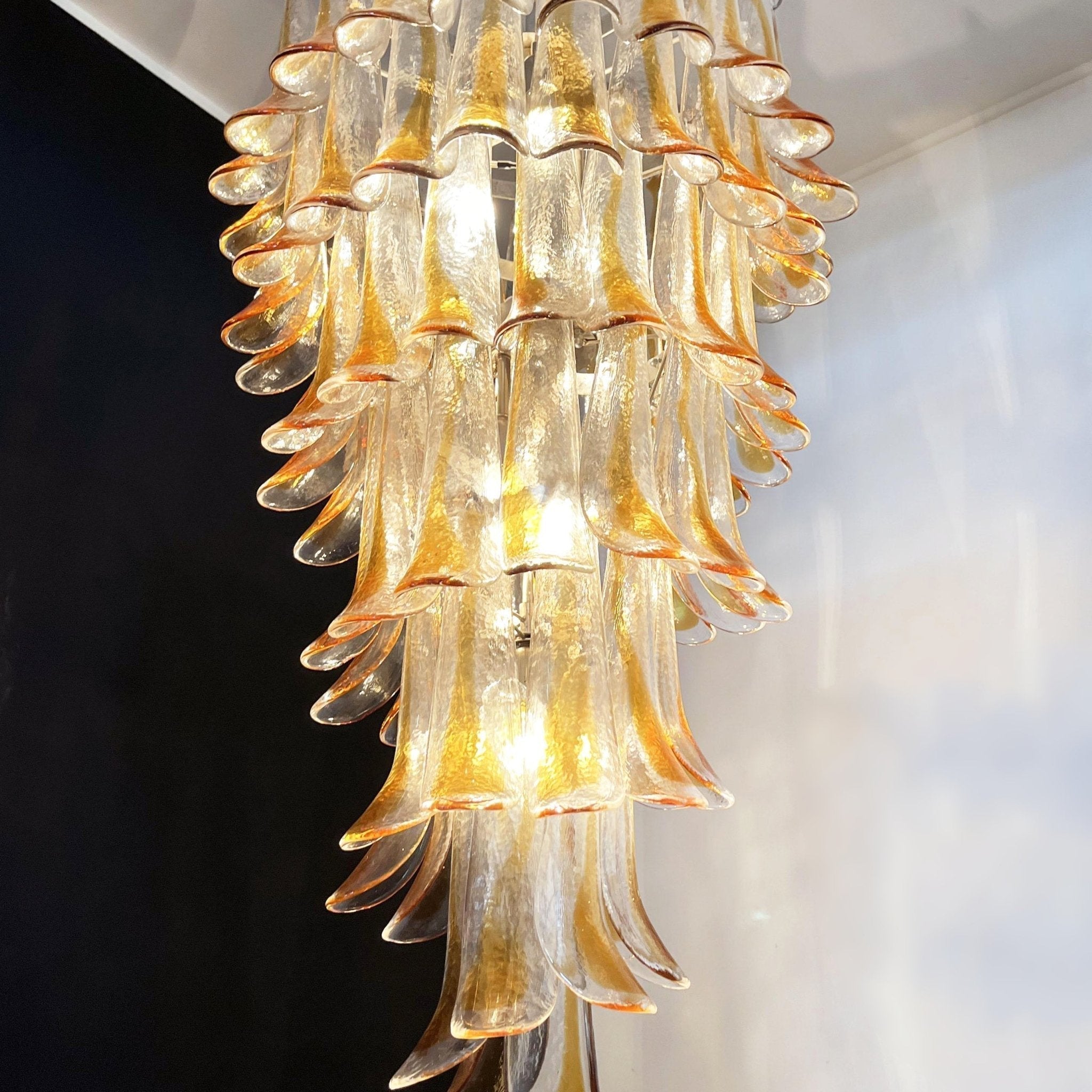 Aurora Chandelier Gold Murano Glass Petals Layered Cascading - Neutralighting