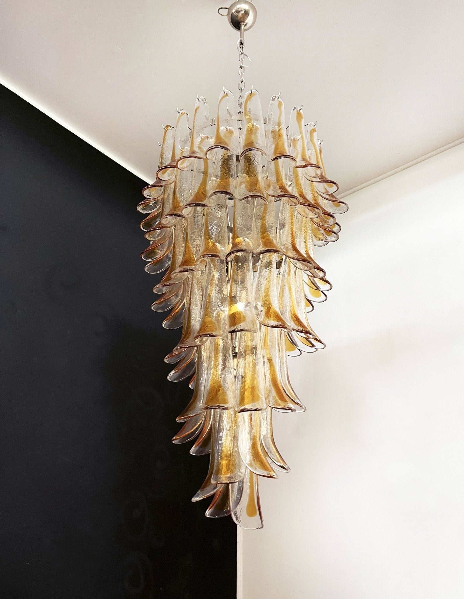 Aurora Chandelier Gold Murano Glass Petals Layered Cascading - Neutralighting
