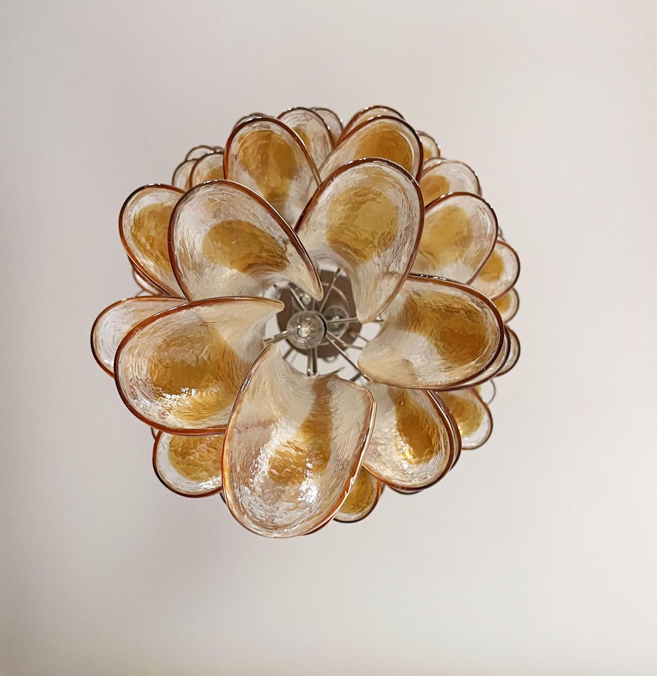 Aurora Chandelier Gold Murano Glass Petals Layered Cascading - Neutralighting