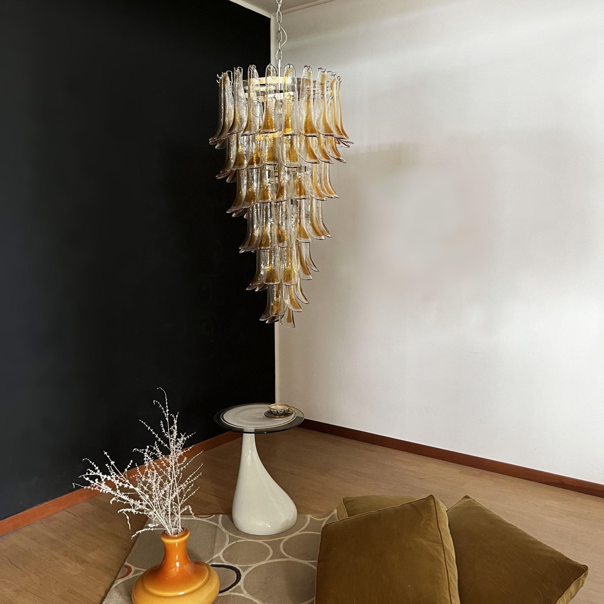 Aurora Chandelier Gold Murano Glass Petals Layered Cascading - Neutralighting